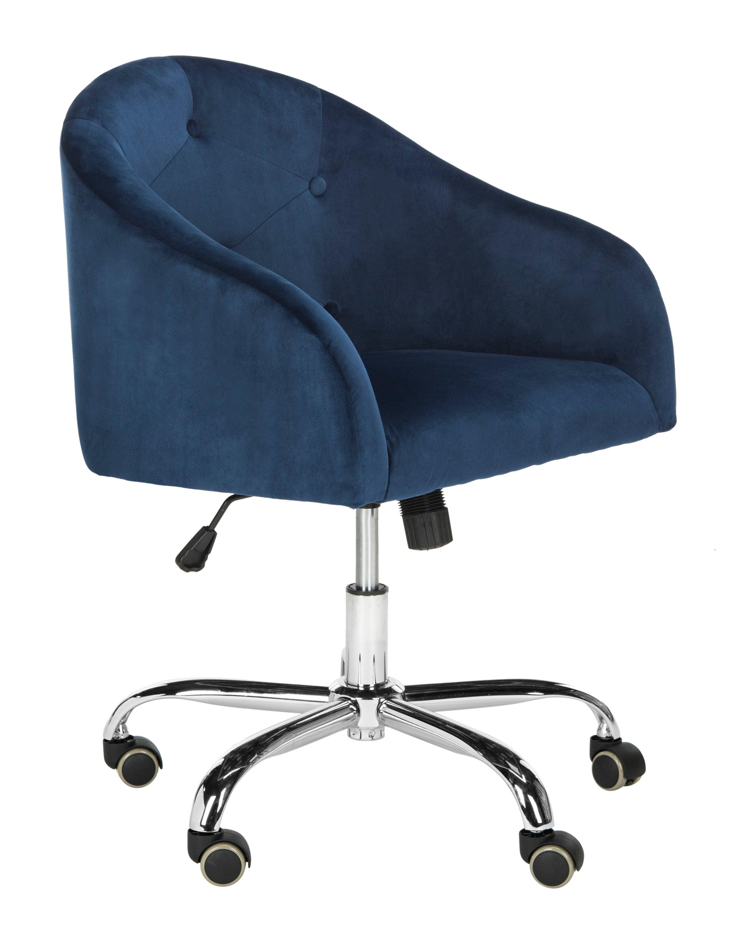 Amy Tufted Velvet Chrome Leg Swivel Office Chair - Chrome - Safavieh