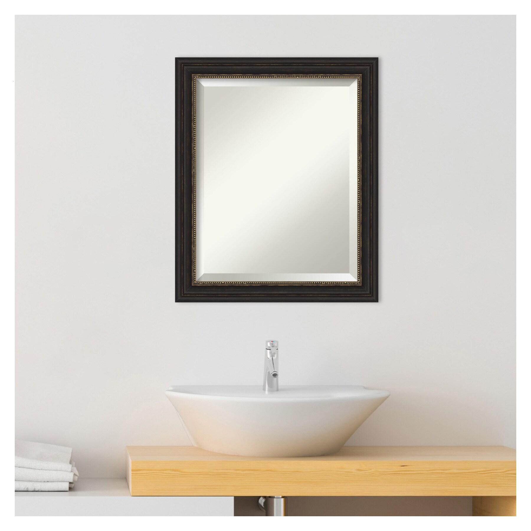 Amanti Art Beveled Bathroom Wall Mirror - Accent Bronze Narrow Frame Outer Size: 20 x 24 in