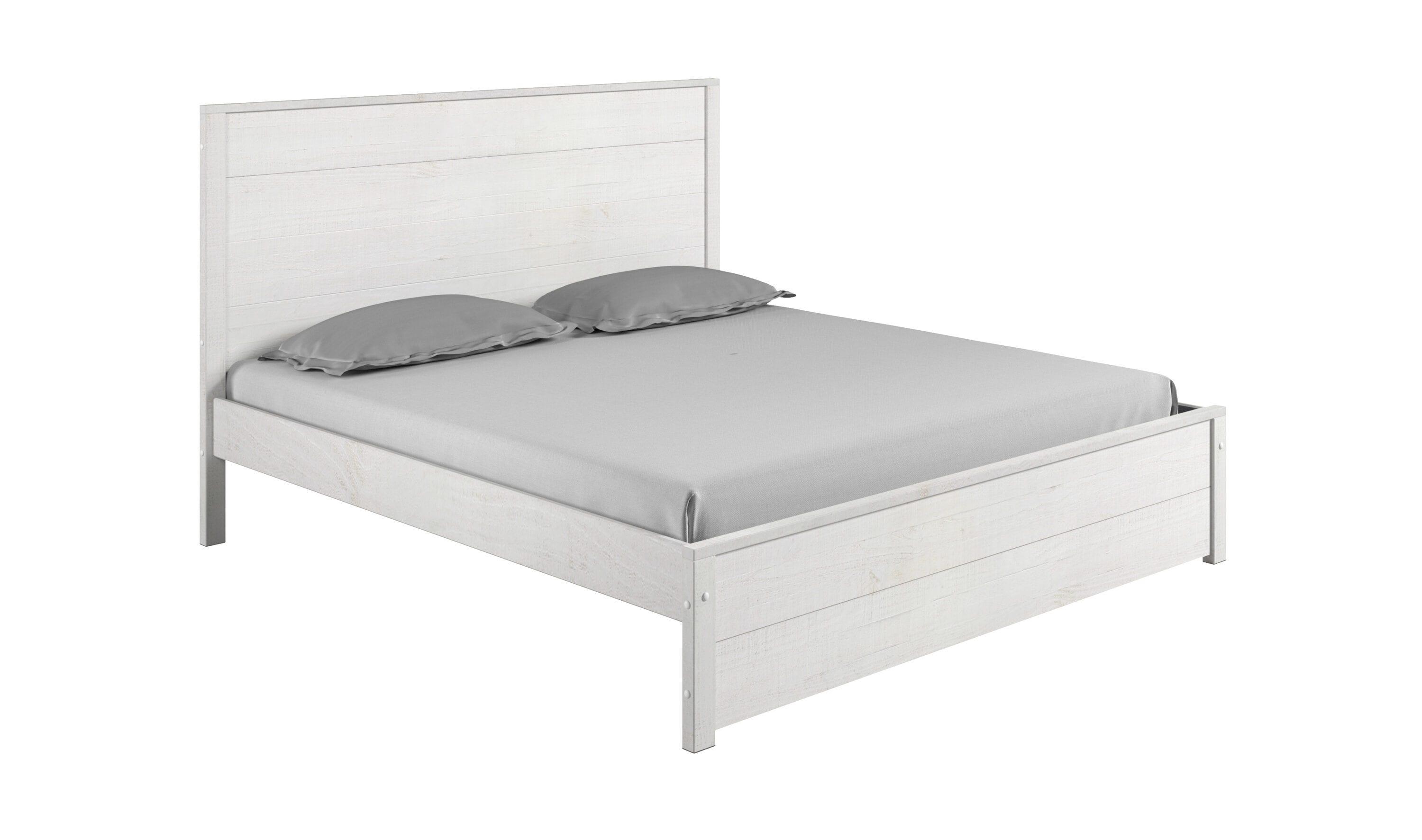 Camaflexi Hampton Solid Wood King Size Bed Frame with Headboard, King Bed with Wood Slat Supports, Coastal White Finish