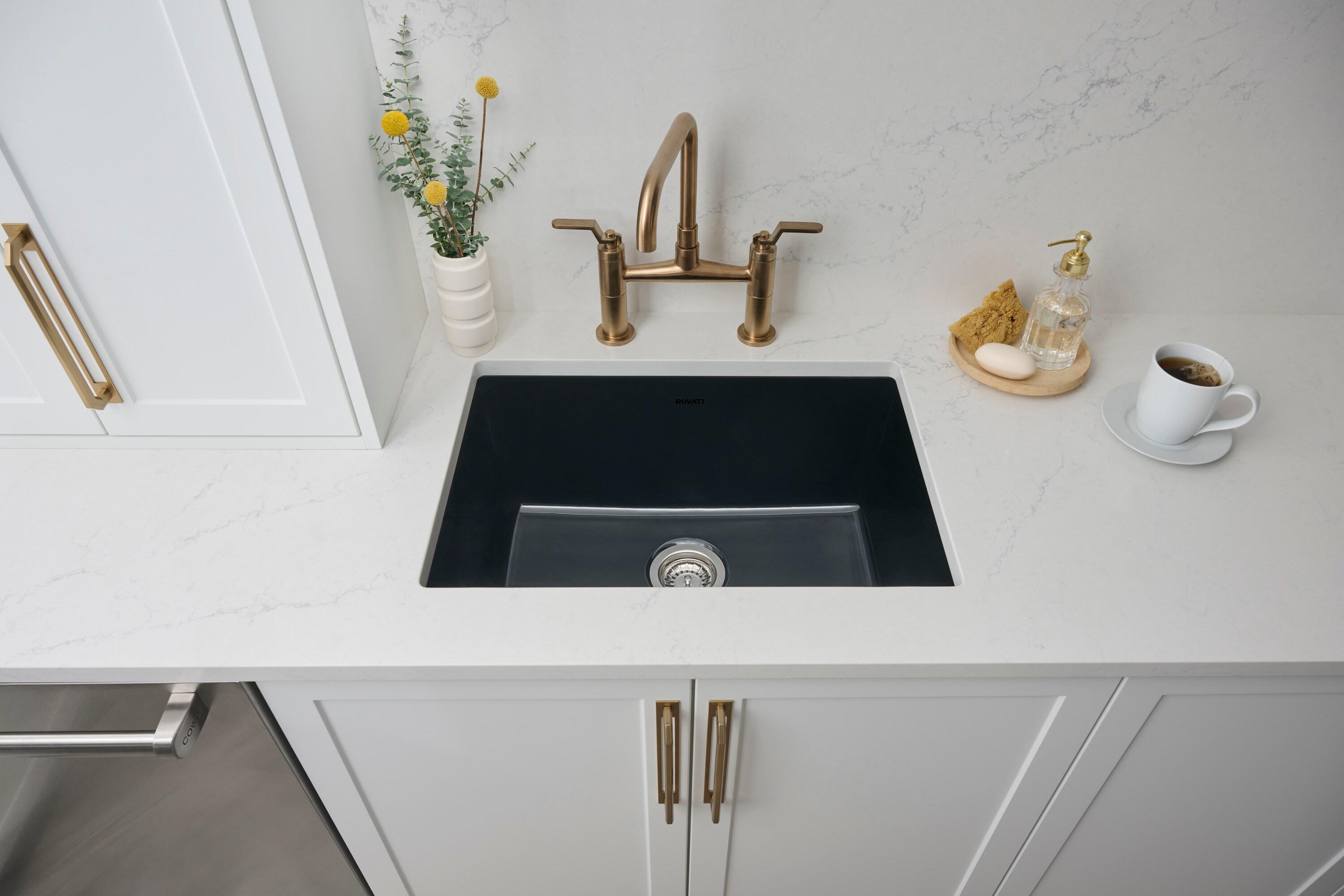Ruvati 24-inch Fireclay Undermount / Drop-in Topmount Kitchen Sink Single Bowl - Glossy Black