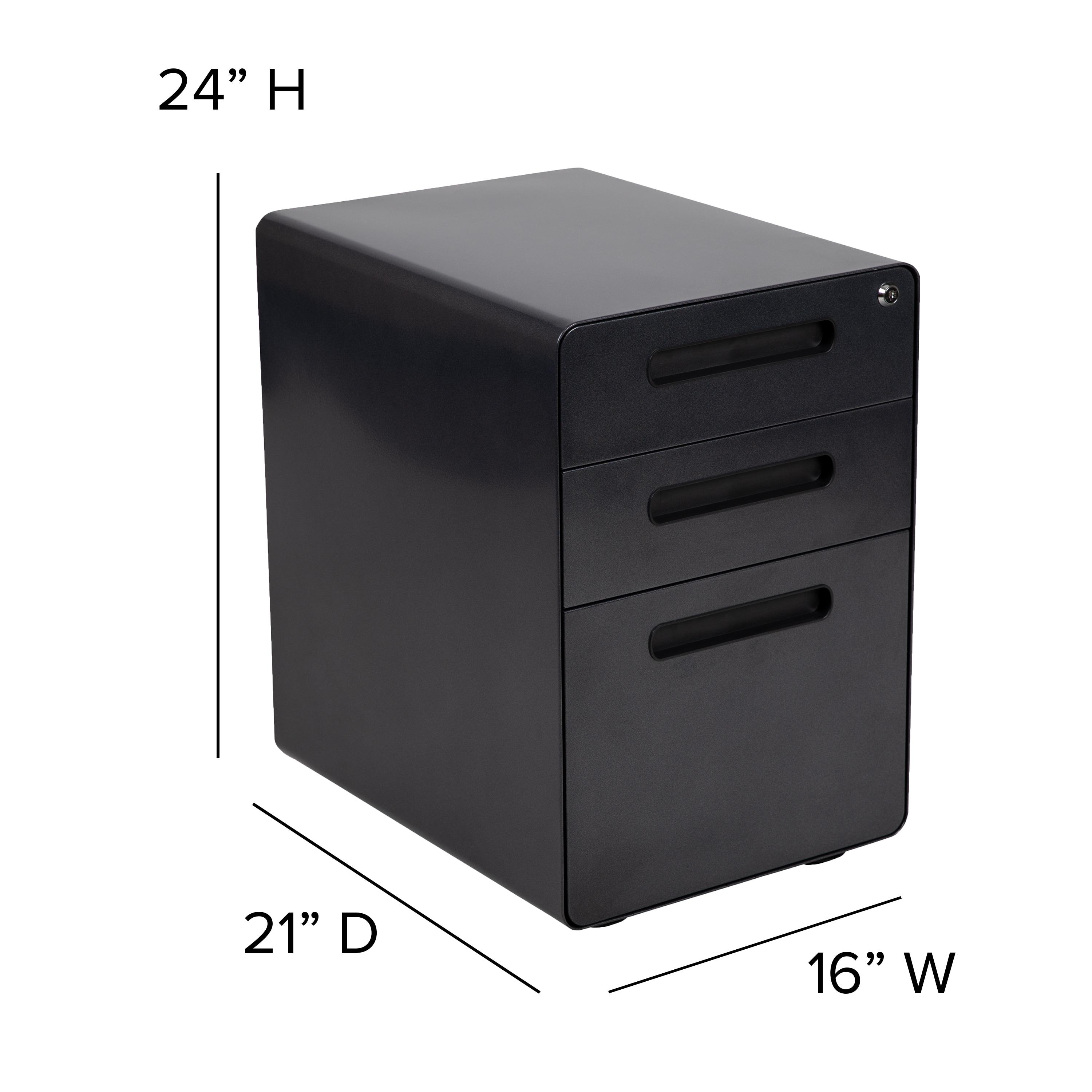 Flash Furniture Ergonomic 3-Drawer Mobile Locking Filing Cabinet with Anti-Tilt Mechanism and Hanging Drawer for Legal & Letter Files, Black