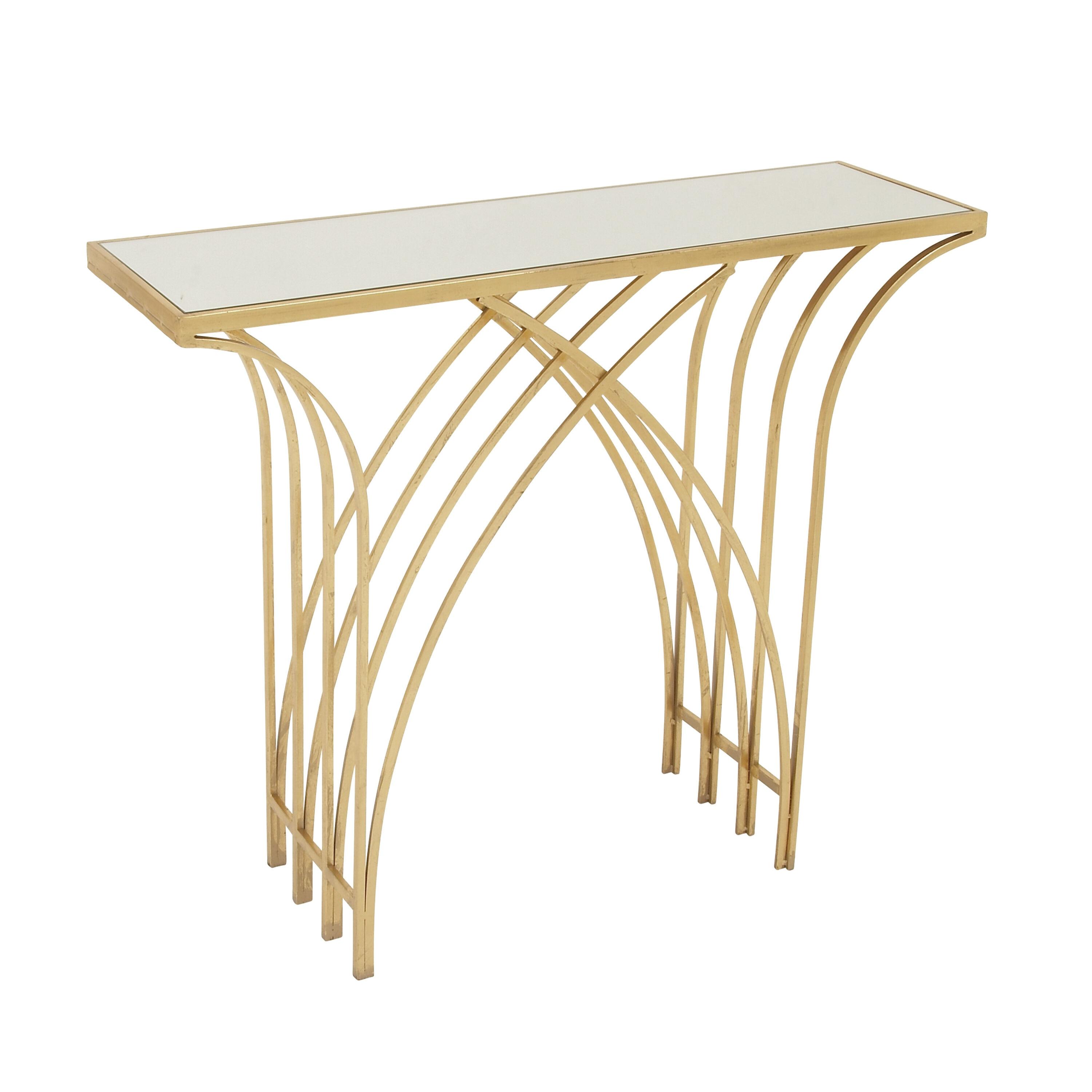 Mercer41 Derbyshire Metal Geometric Gold Console Table with Mirrored Glass Top