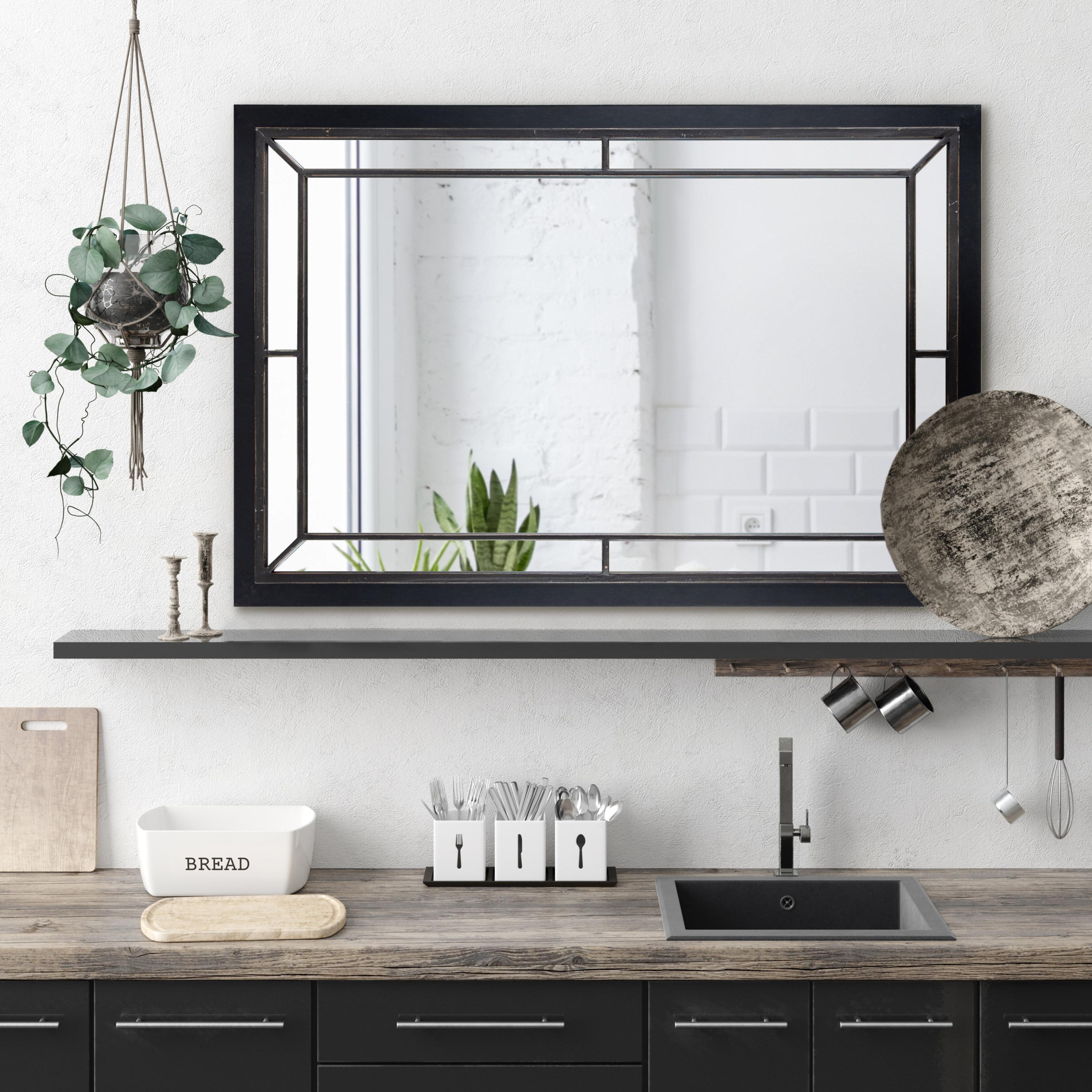 24" x 36" Audubon Rectangle Wall Mirror Black - Kate & Laurel: Modern Farmhouse Style, Iron Detail