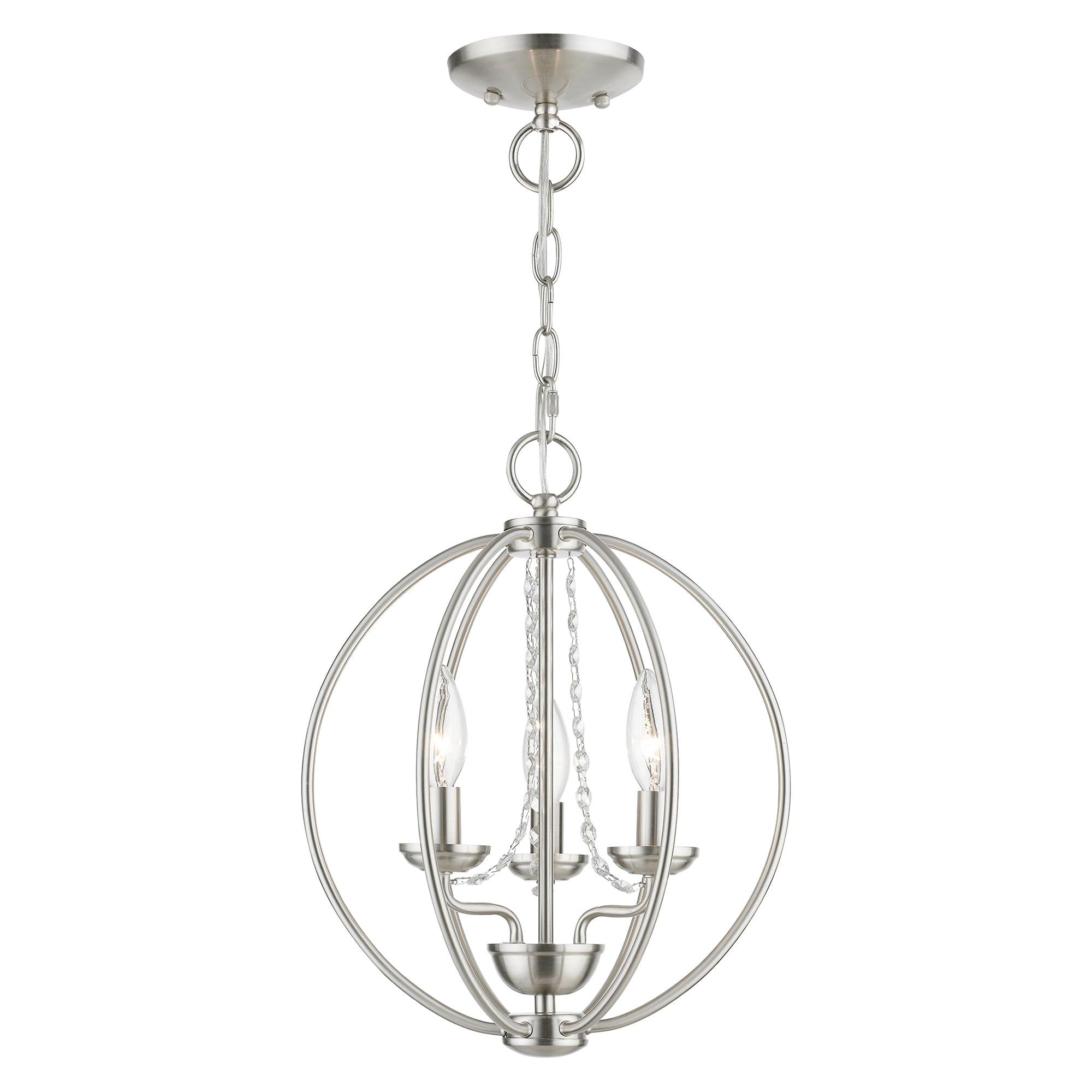Delridge 12 in.  3-Light Brushed Nickel Globe Convertible Chandelier/Semi Flush with Clear Crystals