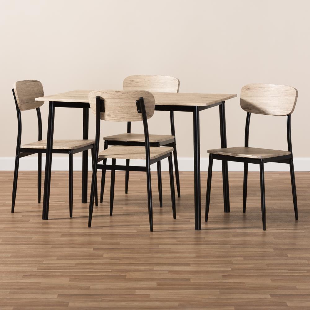 5pc Honore Mid Century Modern Light Wood Finished Matte Frame Dining Set Light Brown - Baxton Studio