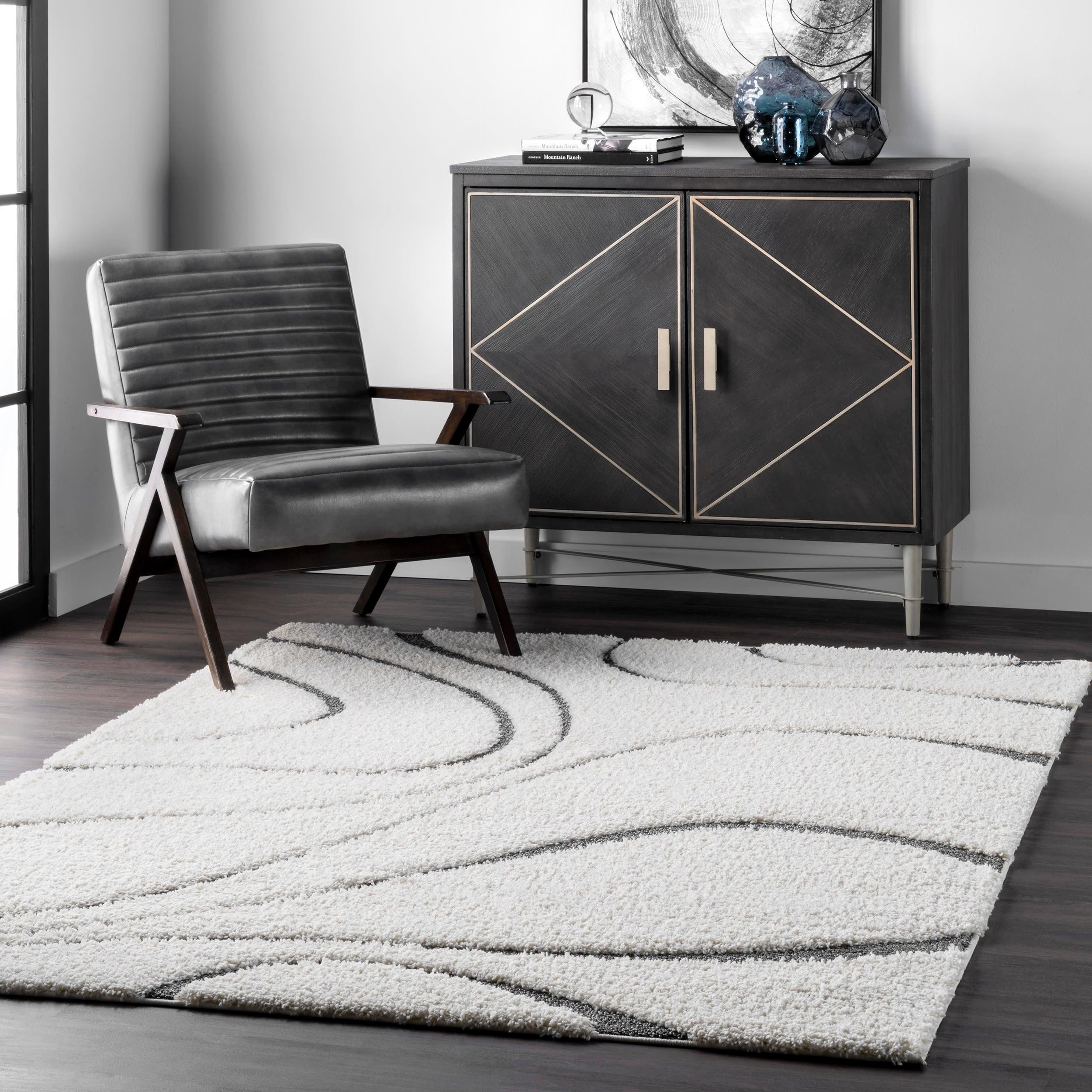 Nuloom Carolyn Abstract 7x9 Shag Indoor Area Rug for Living Room Bedroom Dining Room Nursery, Beige/Grey