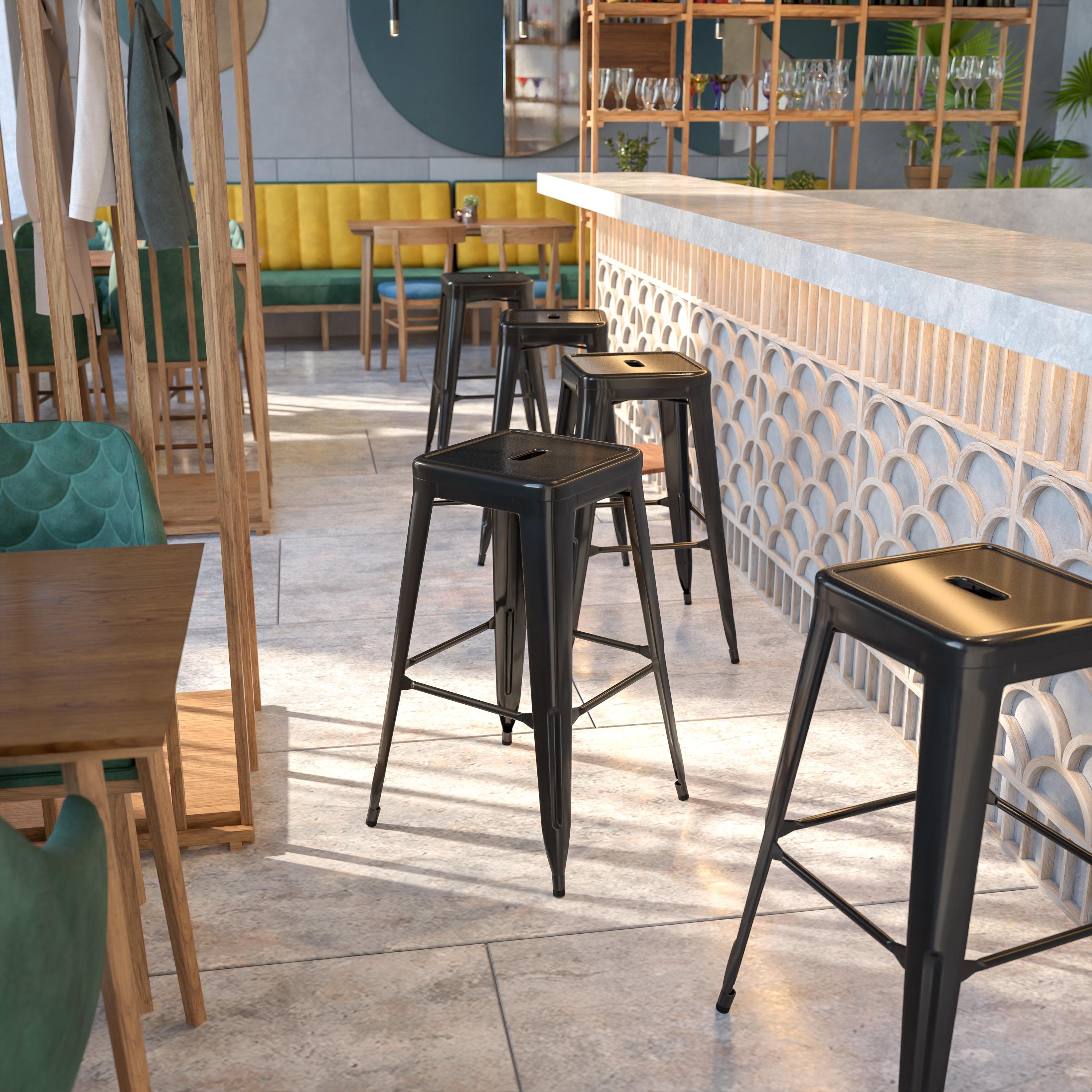 Flash Furniture Commercial Grade 30" High Backless Black Metal Indoor-Outdoor Barstool with Square Seat
