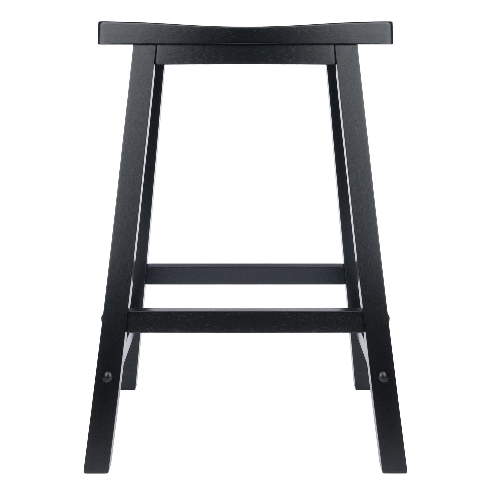 24" Satori Saddle Seat Counter Height Barstool Black - Winsome: Solid Hardwood, Backless Design
