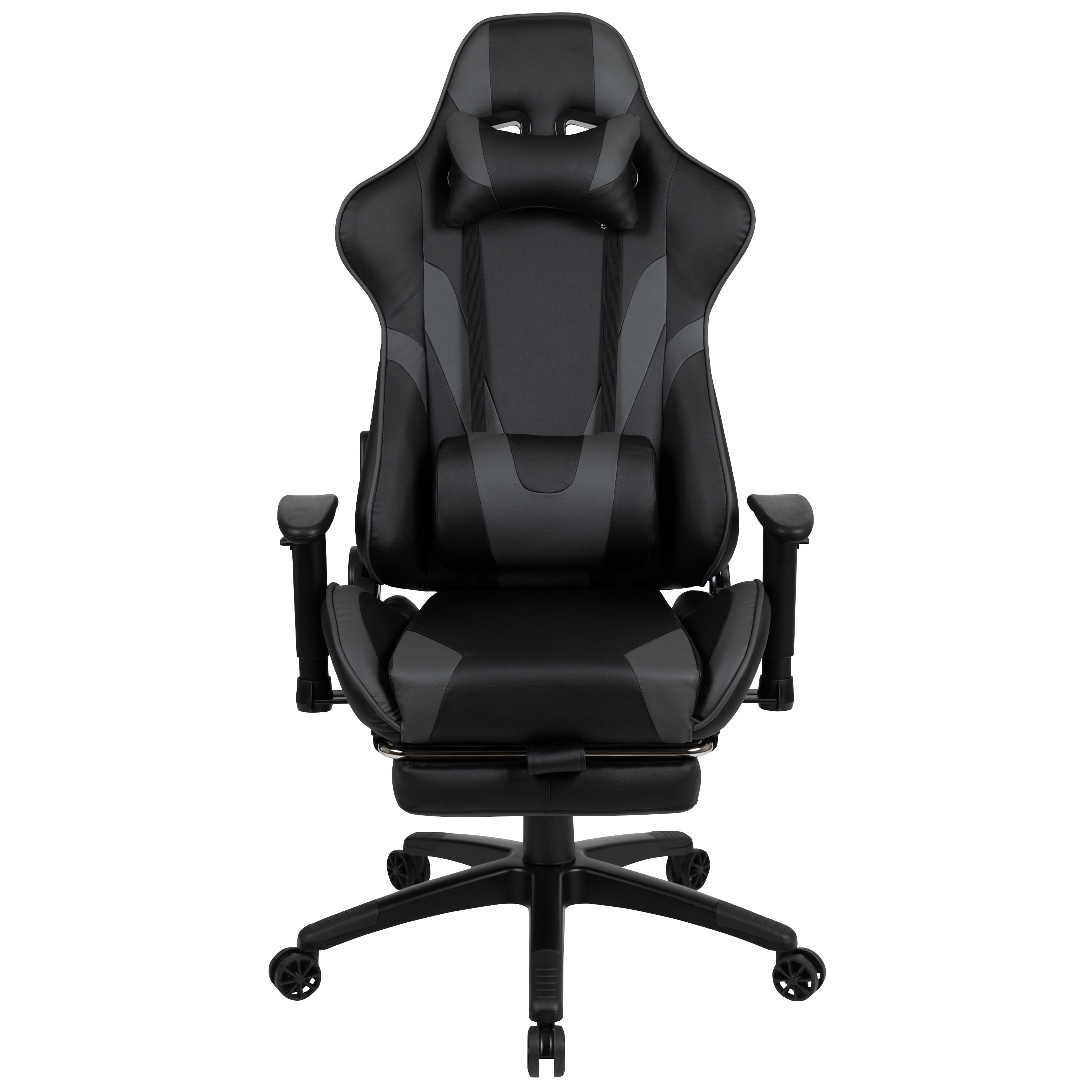 Flash Furniture X30 Gaming Chair Racing Office Ergonomic Computer Chair with Reclining Back and Slide-Out Footrest in Gray LeatherSoft