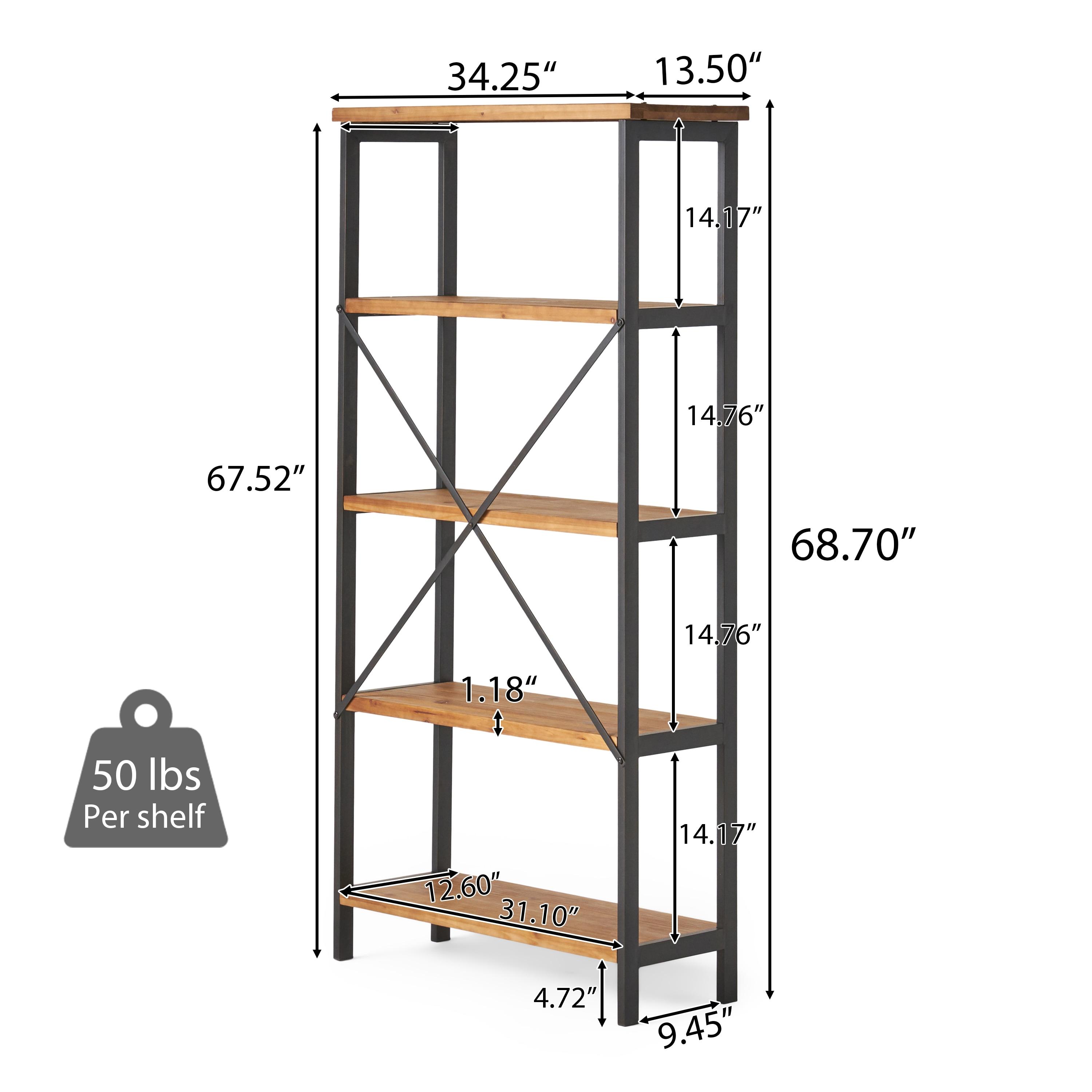 Christopher Knight Home Perth 68.5" 5-Shelf Industrial Bookcase Antique: Metal & Wood, 250lbs Capacity