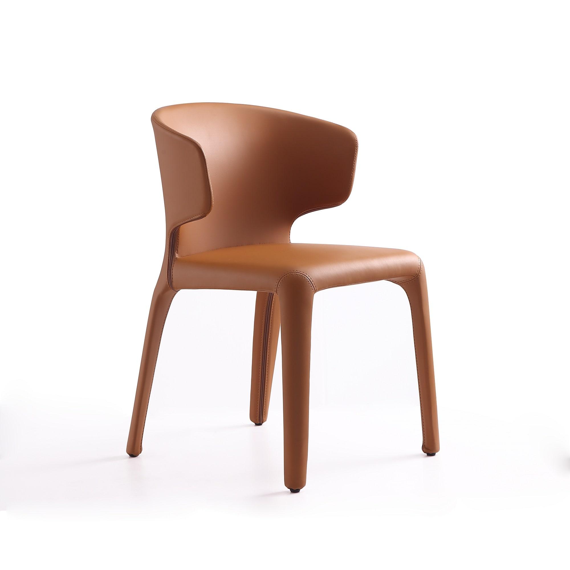 Set of 2 Conrad Faux Leather Dining Chairs Saddle - Manhattan Comfort: Mid-Century Modern, Metal Frame, Cushioned