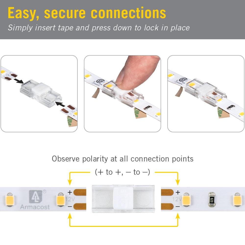 SureLock Pro 2 Pin LED Strip Light Tape to Tape Channel Connectors, 4 Pack