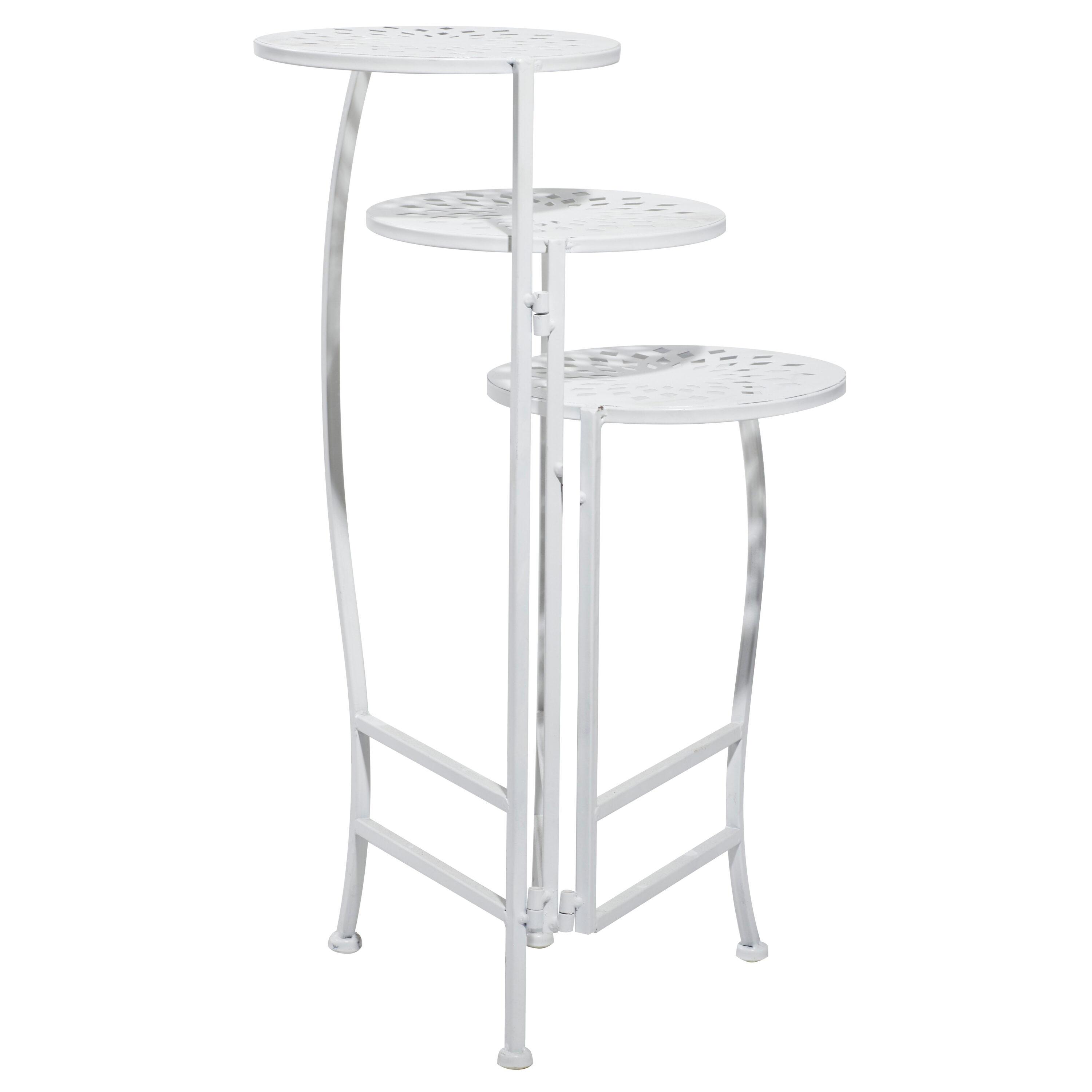 24" White Metal 3-Tier Folding Plant Stand