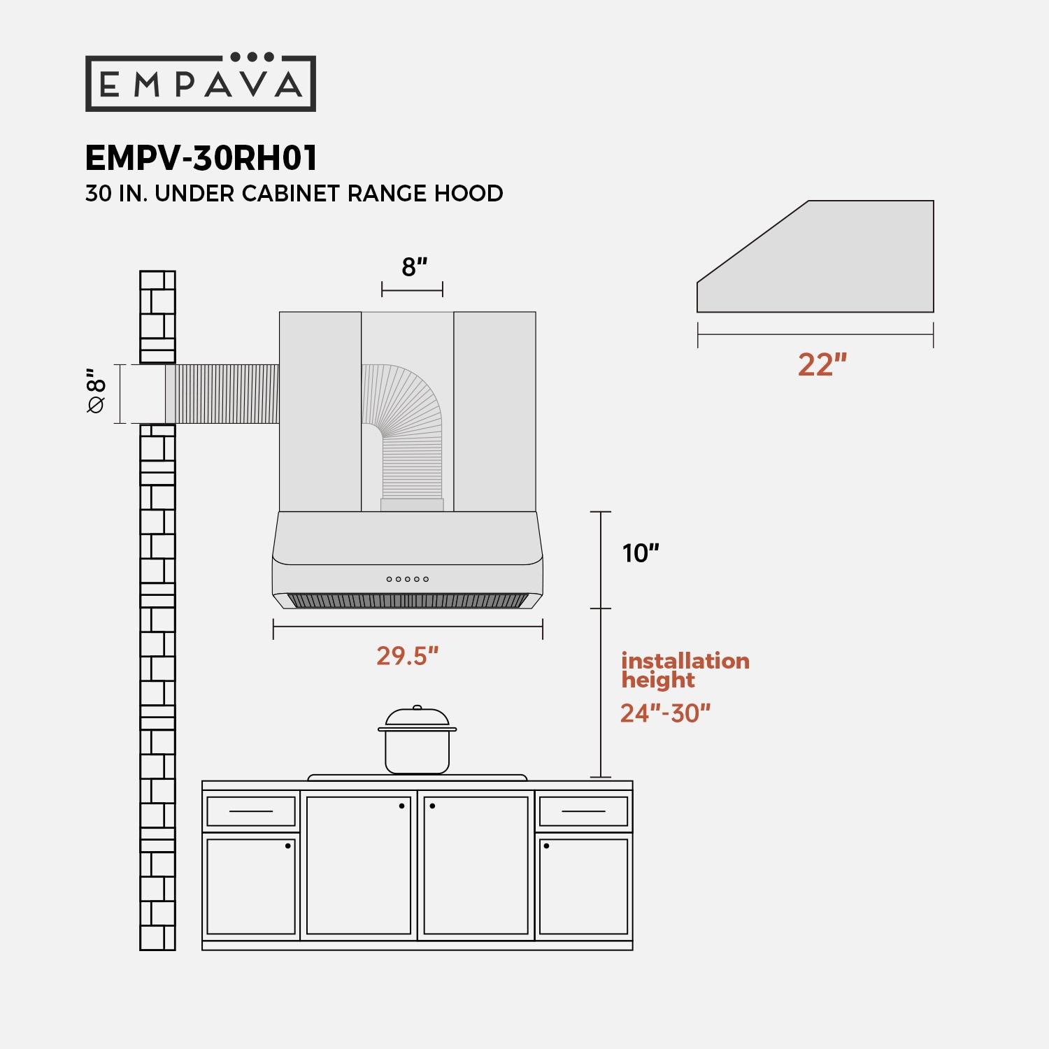 Empava 30" Metal 500 CFM Ducted (Vented) Wall Range Hood with Baffle Filter