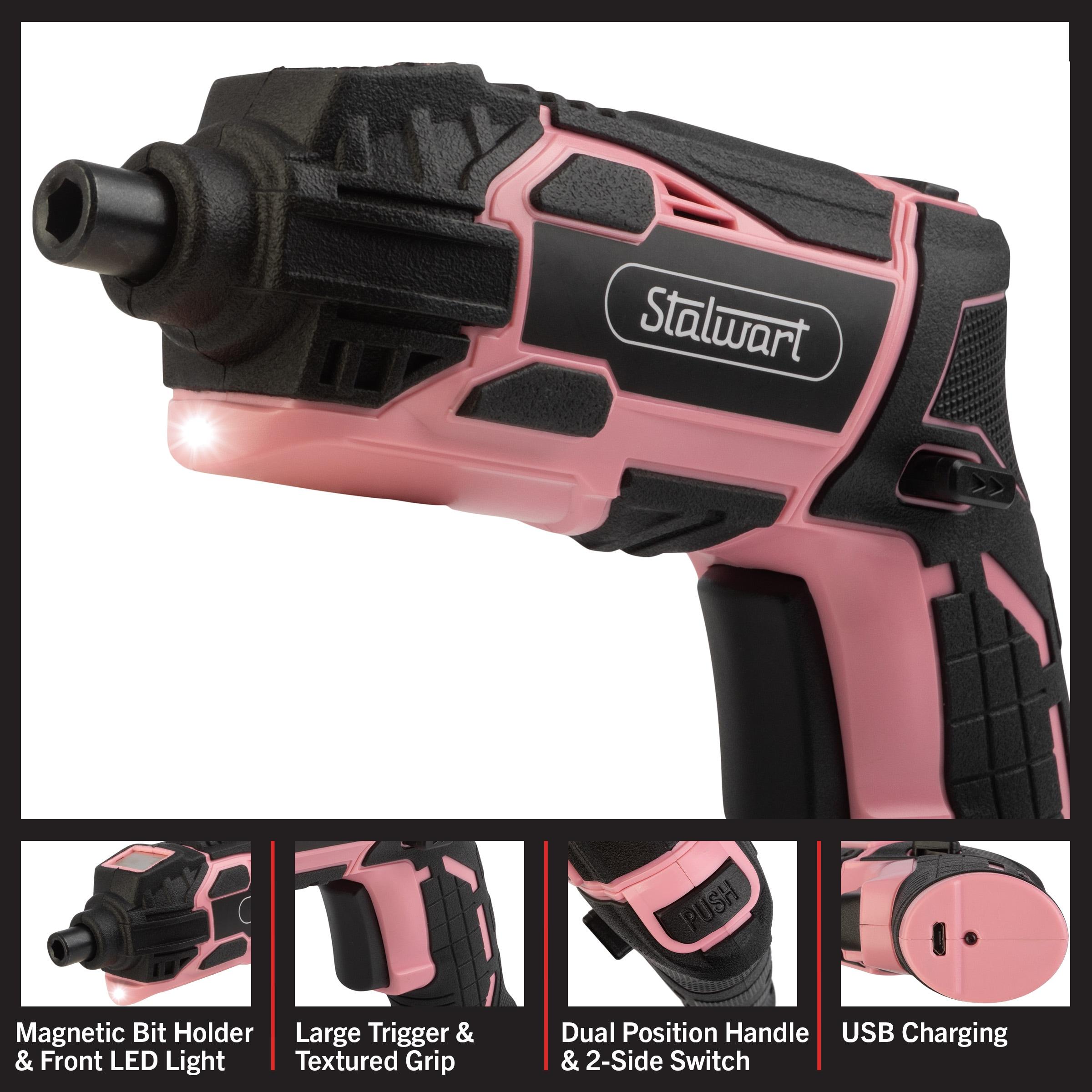 Stalwart 45pc 4V Cordless Screwdriver Set, Pink