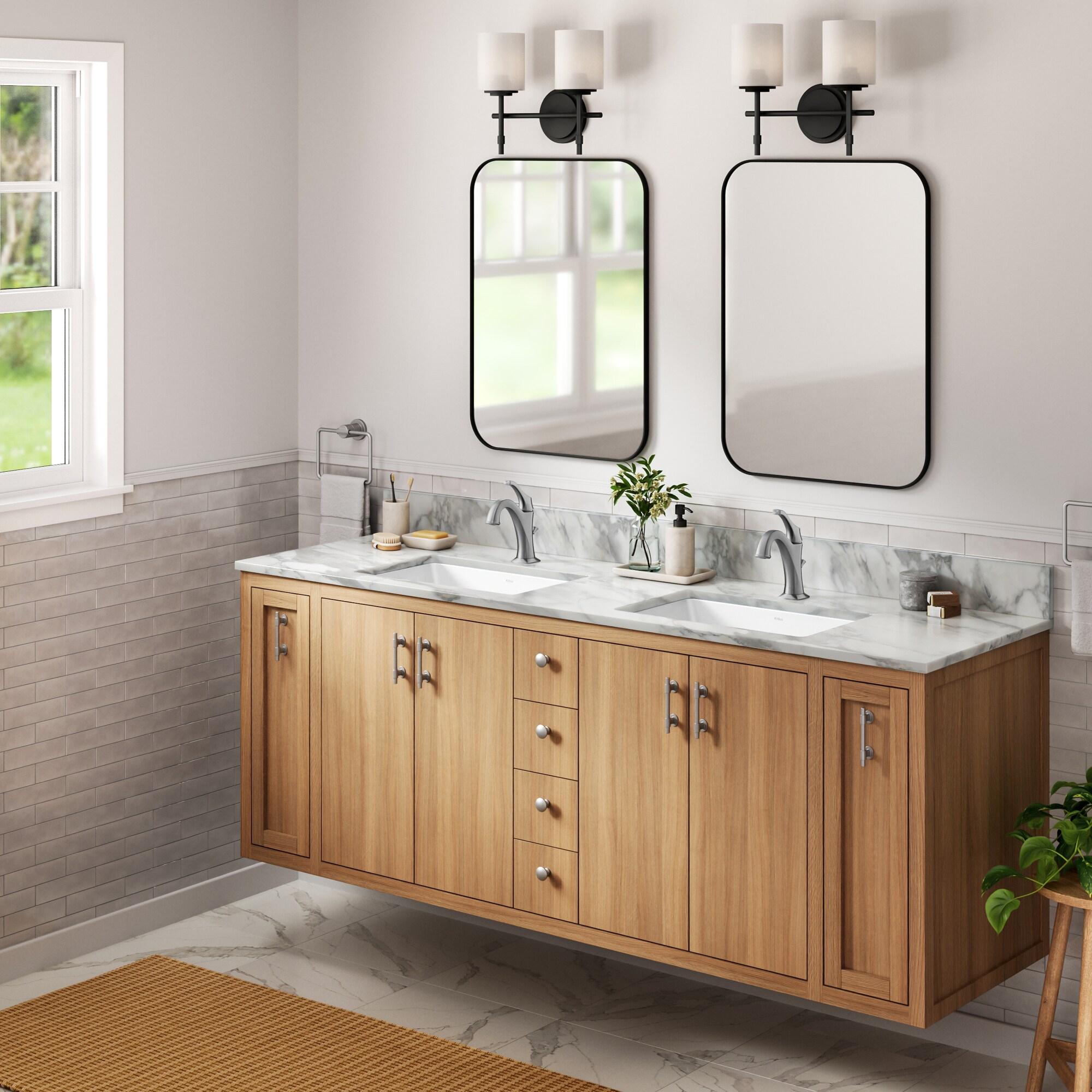 KRAUS Elavo. Rectangular Porcelain Ceramic Undermount Bathroom Sink In White With Overflow Drain, KCU-243
