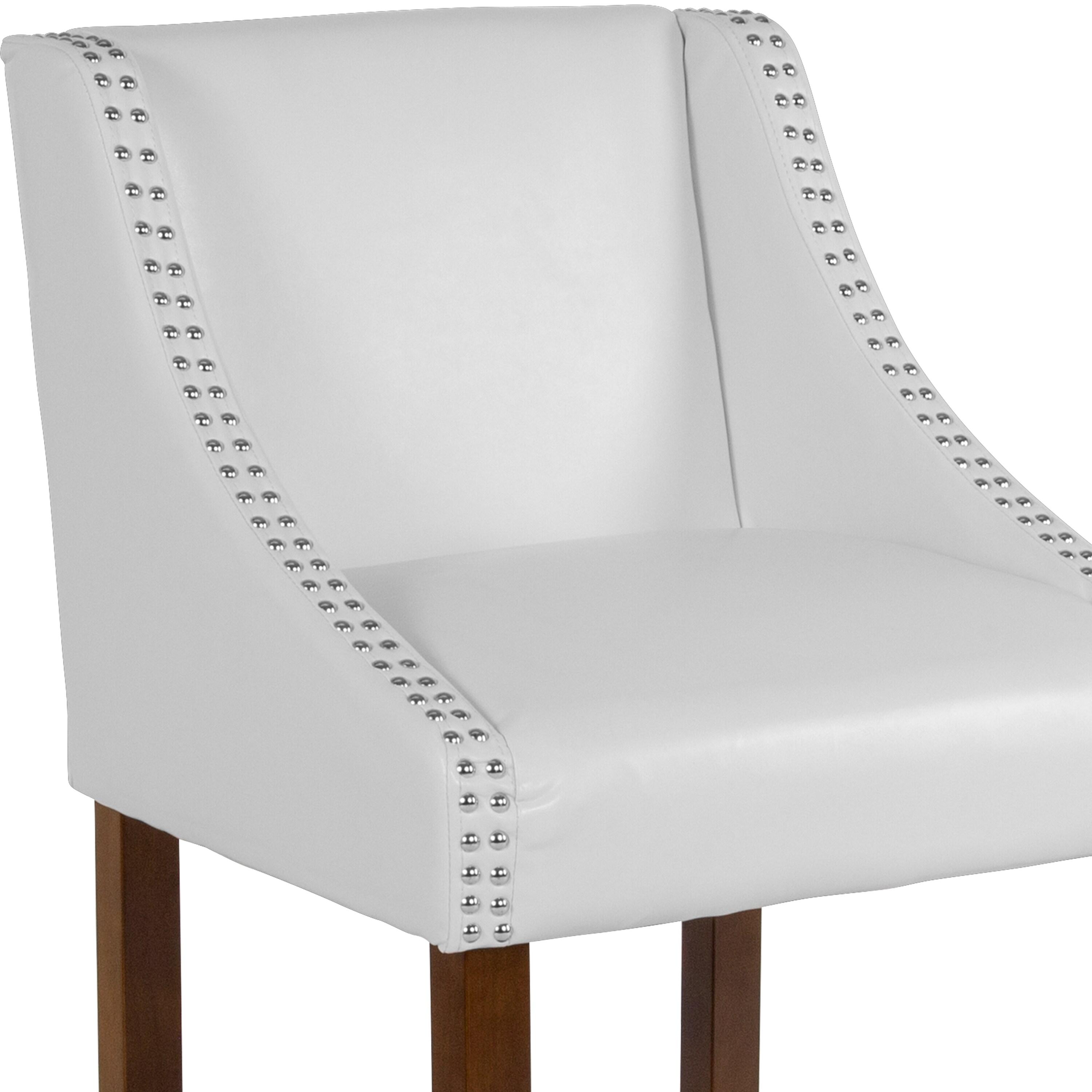 Flash Furniture Carmel Series 24" High Transitional Walnut Counter Height Stool with Nail Trim in White LeatherSoft