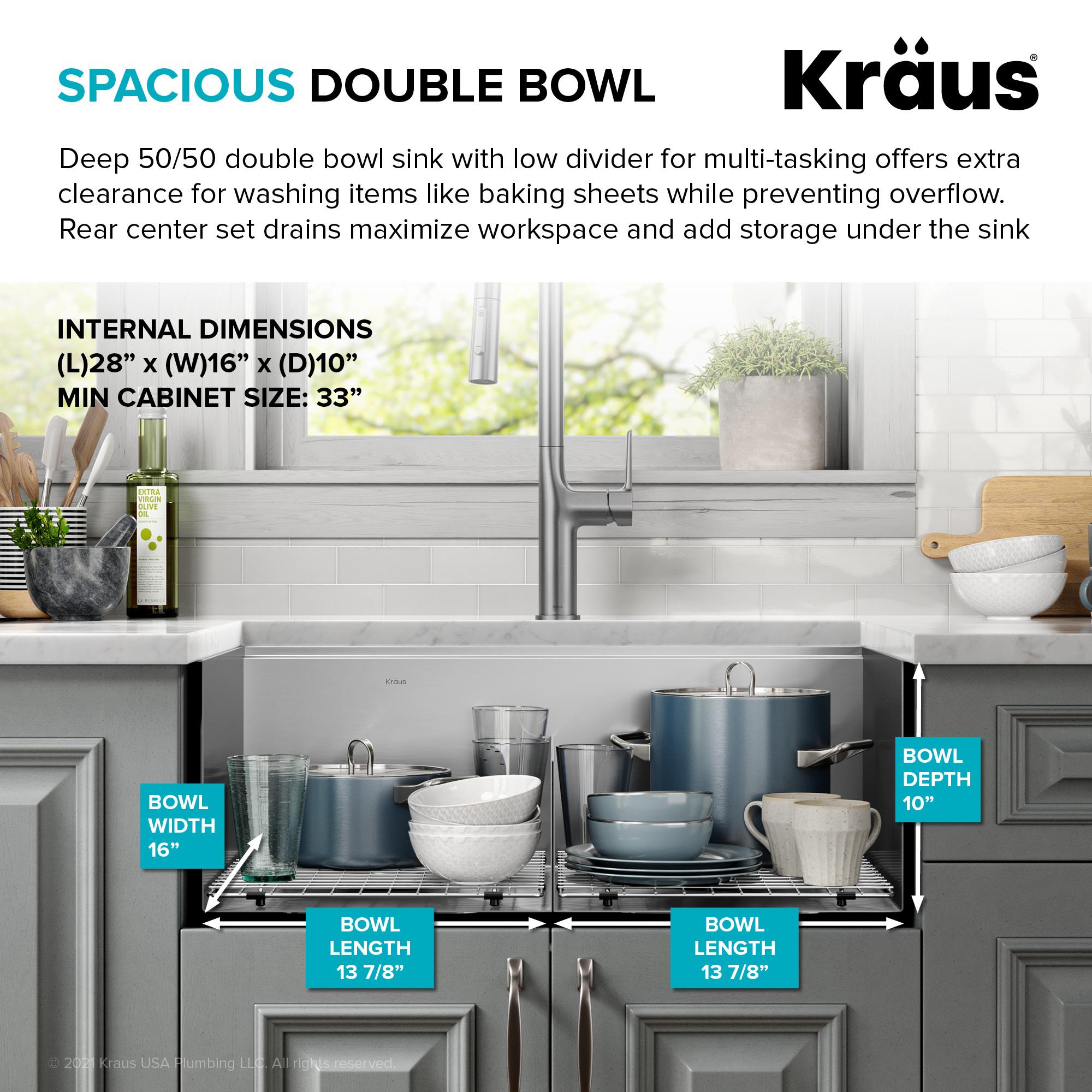 Kraus KRAUS Kore™ 30" L Undermount Workstation 16 Gauge Stainless Steel Double Bowl Kitchen Sink KWU112-30