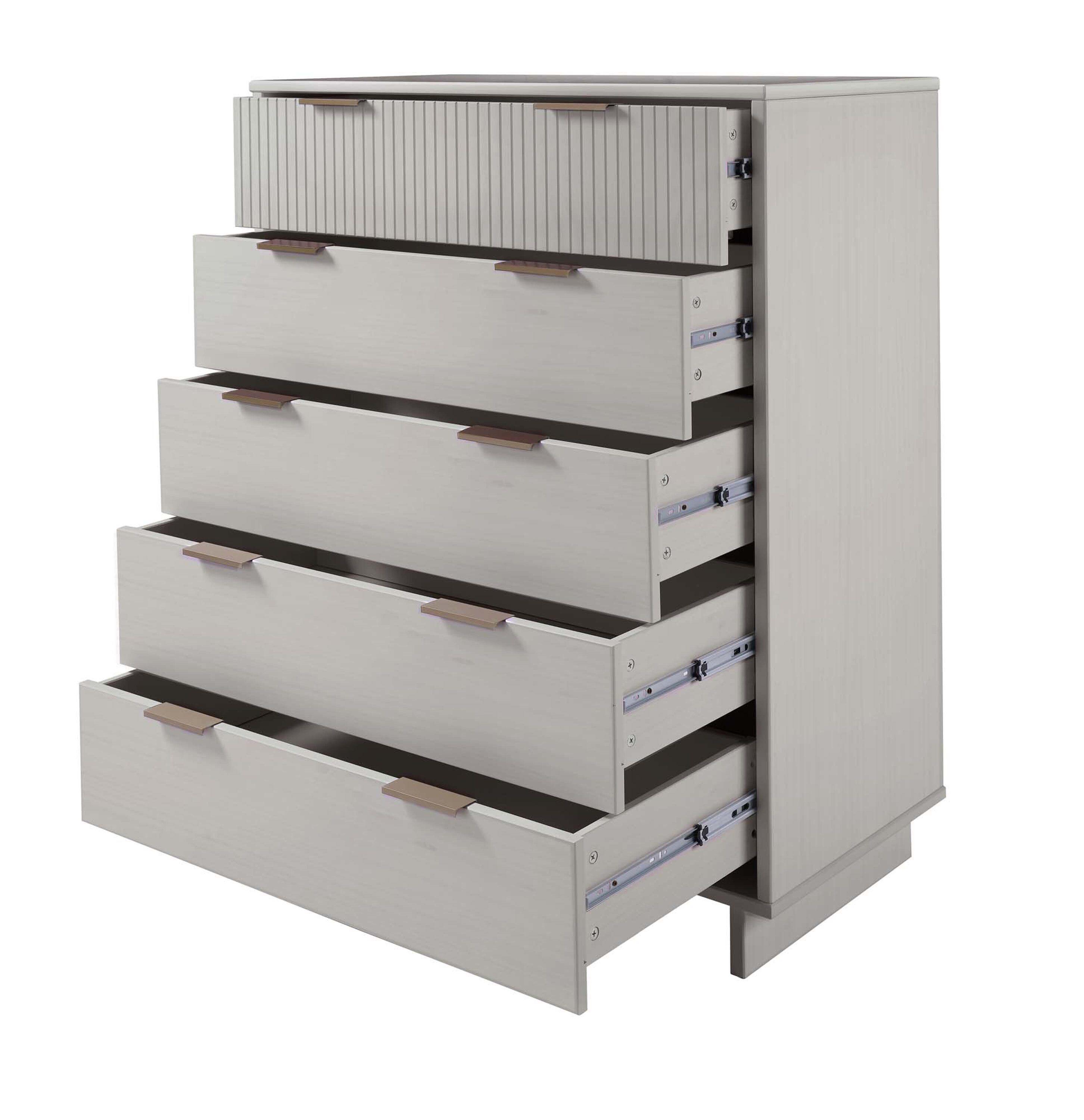Manhattan Comfort Tall Granville Modern 5 Drawer Dresser Light Gray: Wood Frame, Spot Clean, Anti-Tip Hardware