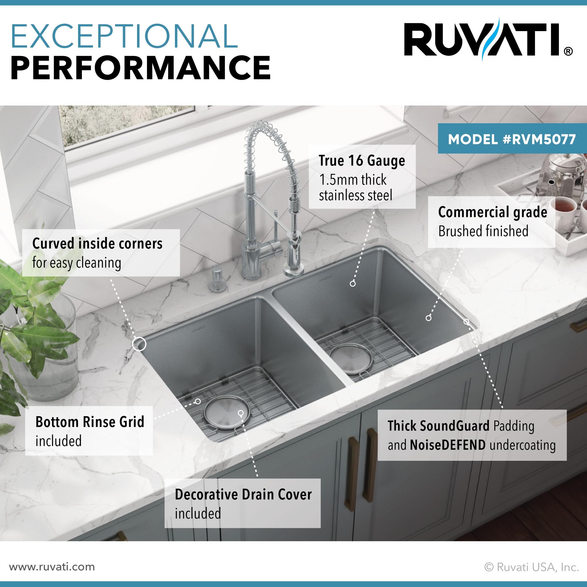 Ruvati RVM5077 Ruvati 28-inch Undermount Kitchen Sink 50/50 Double Bowl 16 Gauge Stainless Steel