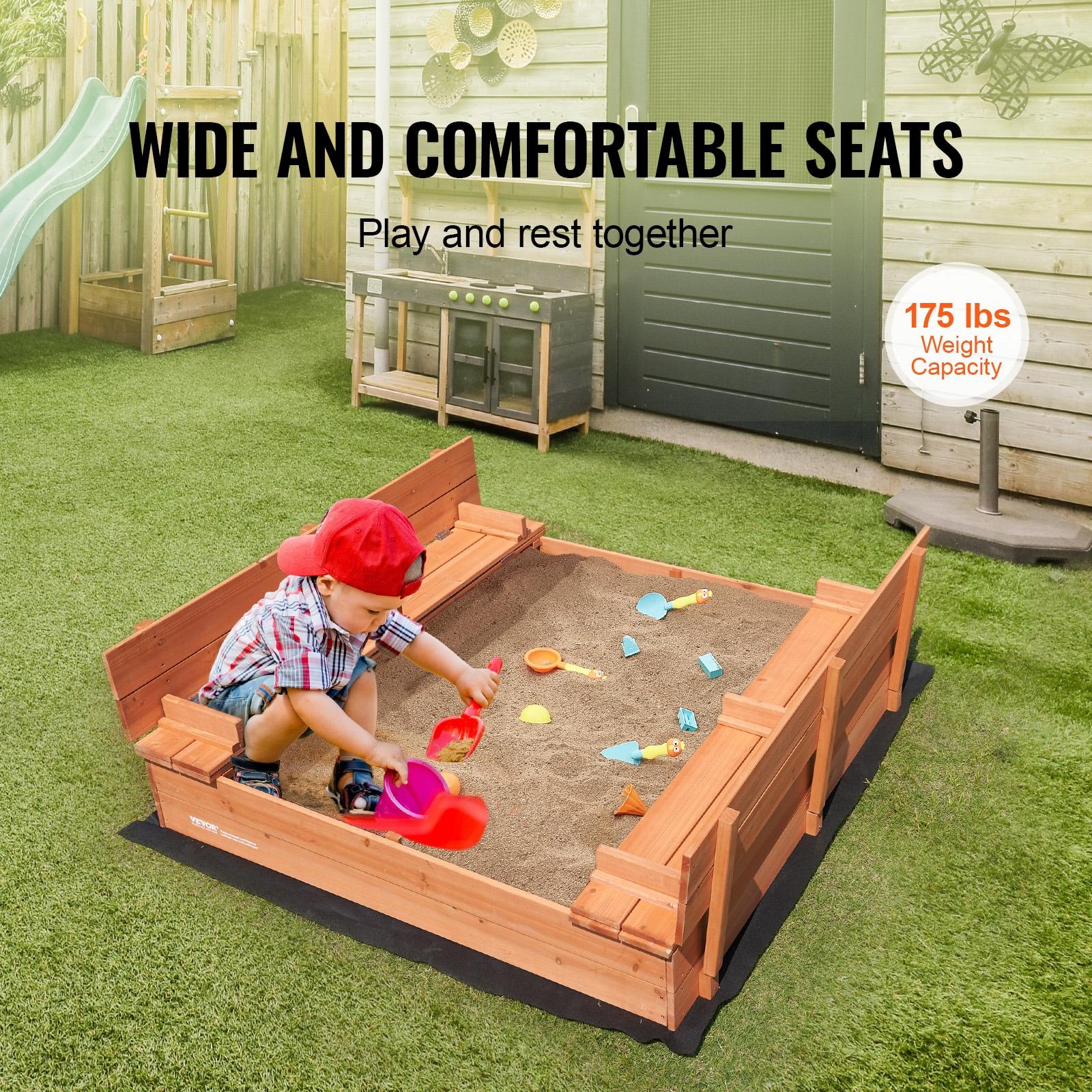 VEVOR 52.4-in x 47.2-in Brown Square Wood Sandbox