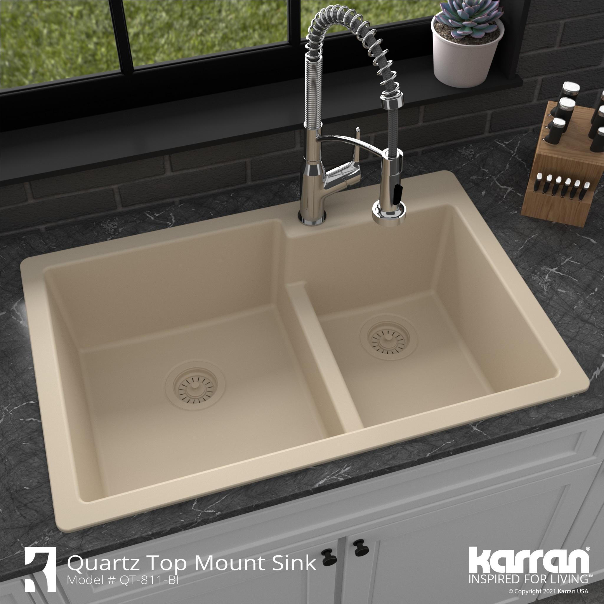 Karran Quartz 33'' X 22'' 60/40 Double Bowl Drop-in Kitchen Sink