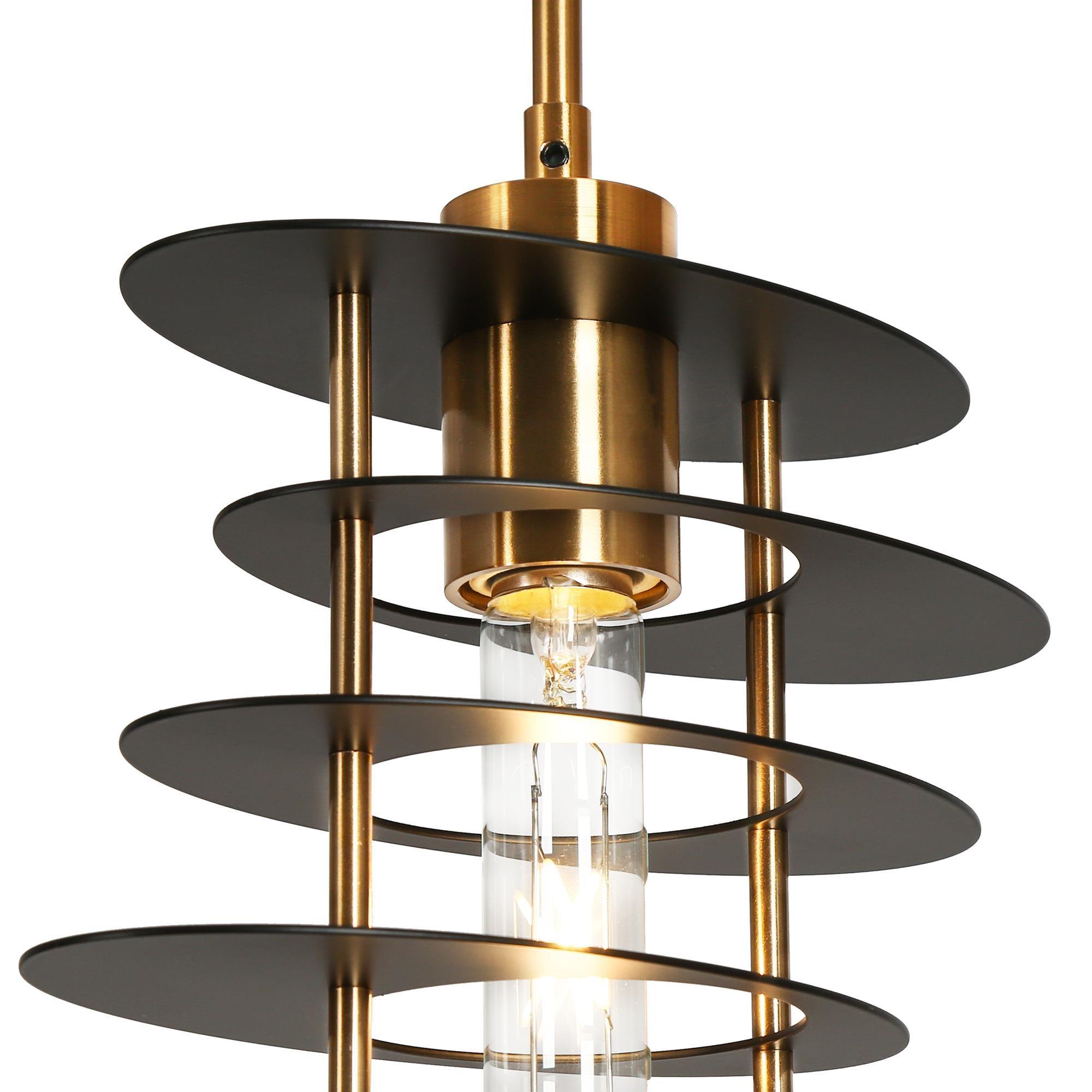 LNC Meubelkunst 1-Lights 9" Modern Cylinder Mini Pendant  Lights,Black and Polished Gold