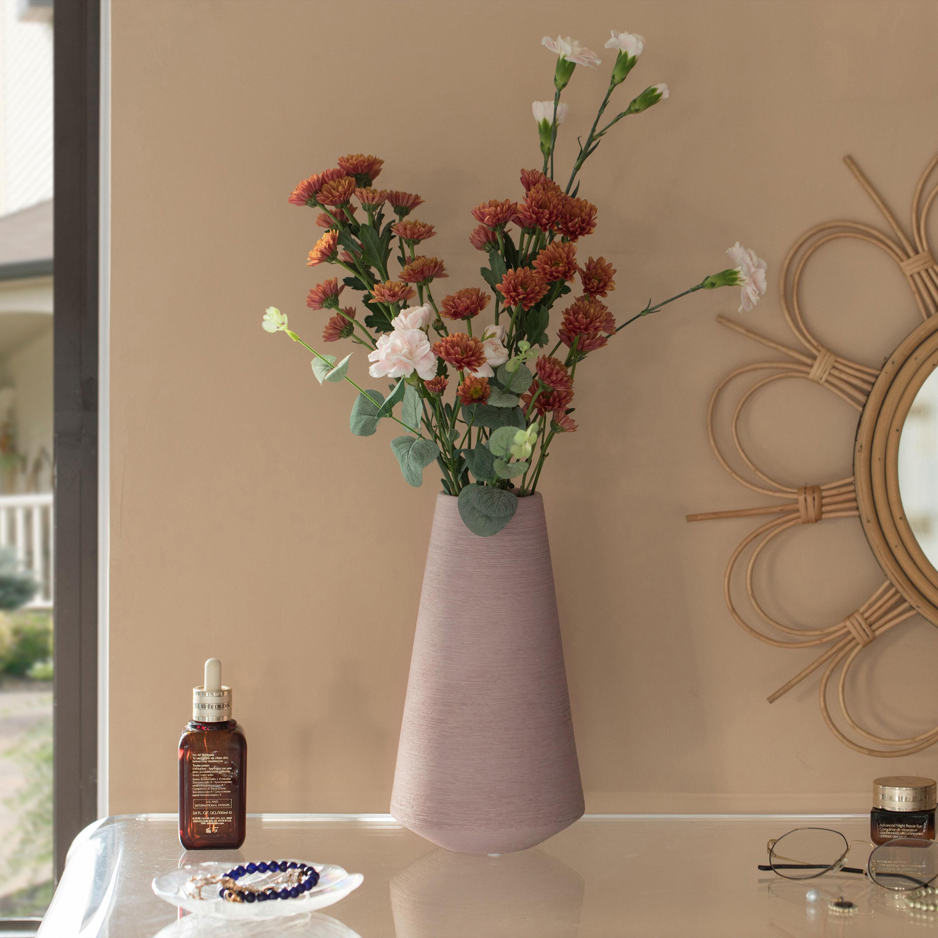 Uniquewise 10" H Decorative Ceramic Round Cone Shape Centerpiece Table Vase Pink, Large