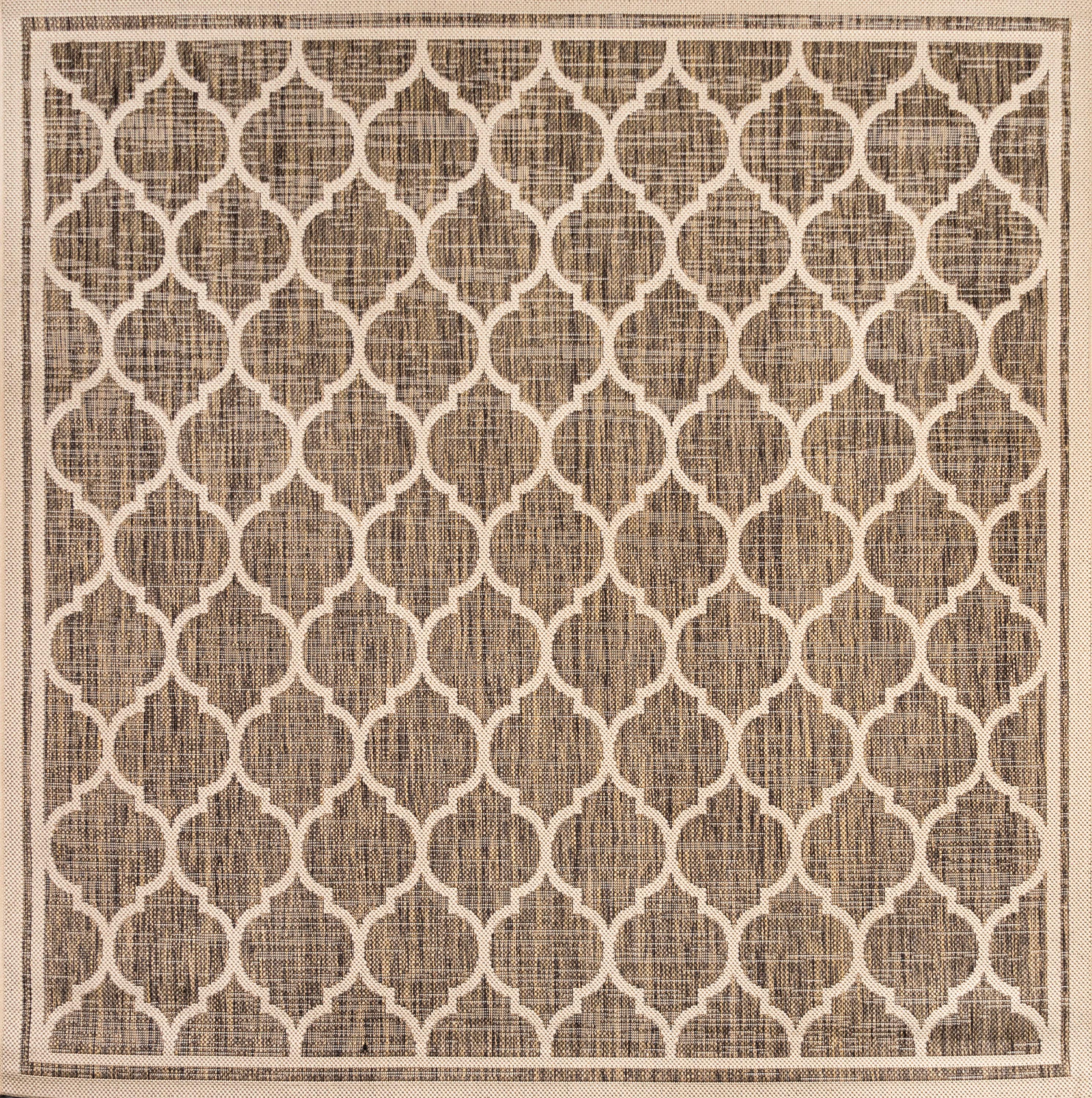 5' Square Trebol Moroccan Trellis Textured Weave Indoor/Outdoor Area Rug, Brown/Beige - JONATHAN Y