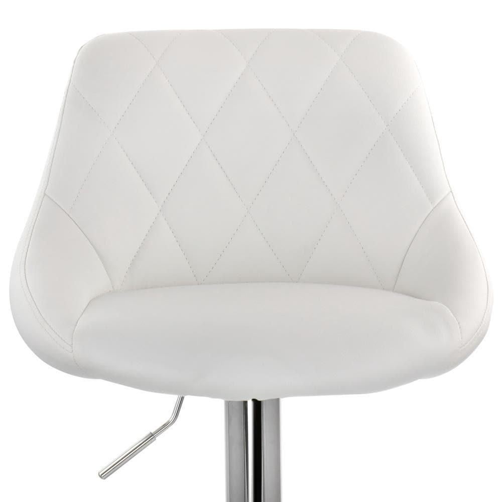 Elama 2 Piece Diamond Stitched Faux Leather Bar Stool in White with Chrome Base  and Adjustable Height