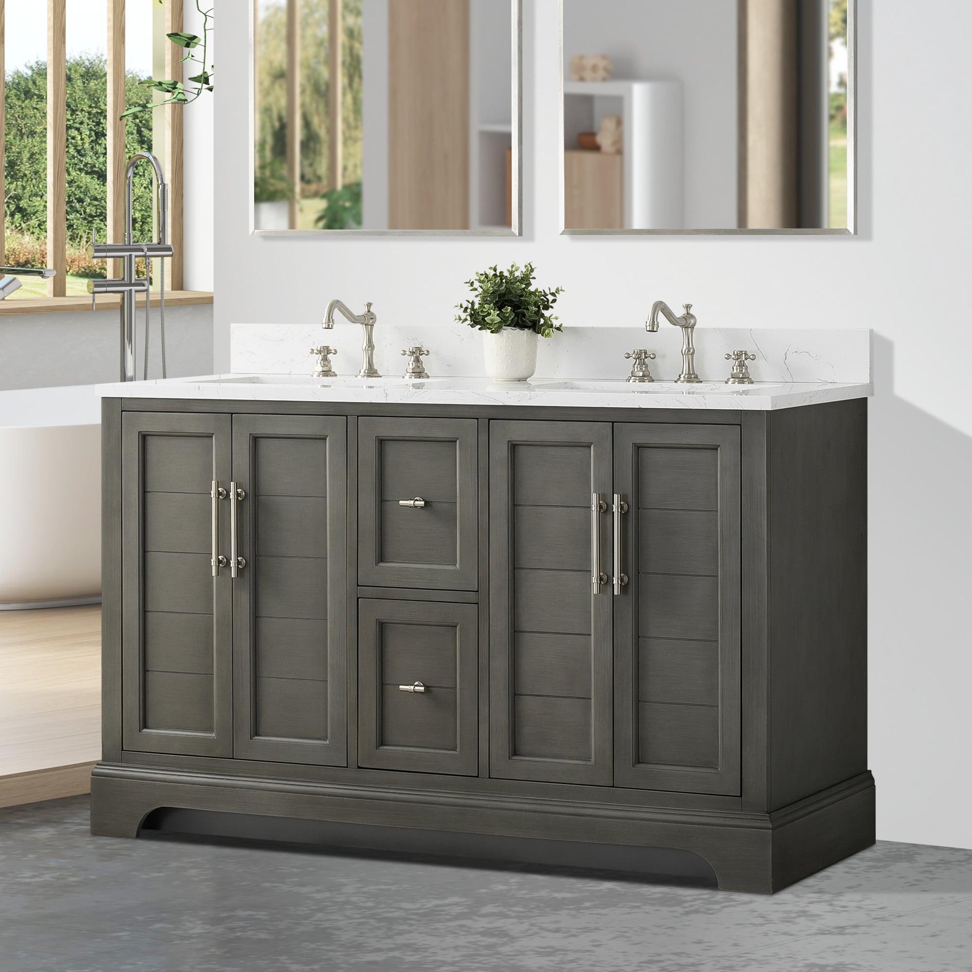 Vanity Art 54 x 22 x 34 in. Single Sink Bathroom Vanity with Quartz Top & Backsplash, Silver Gray
