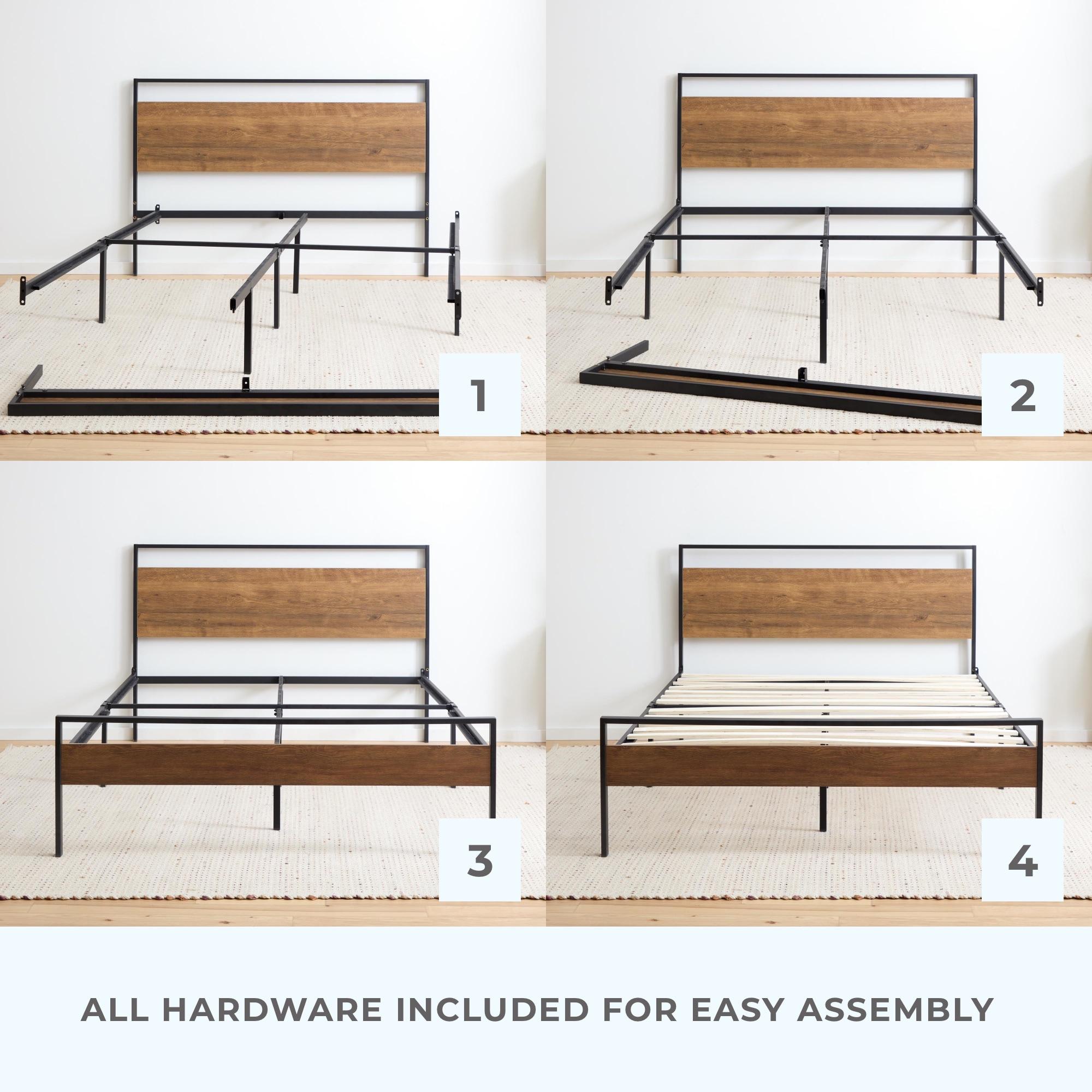 King Nora Metal and Wood Platform Bed Frame Brown - Brookside Home: Sturdy, No Box Spring Needed