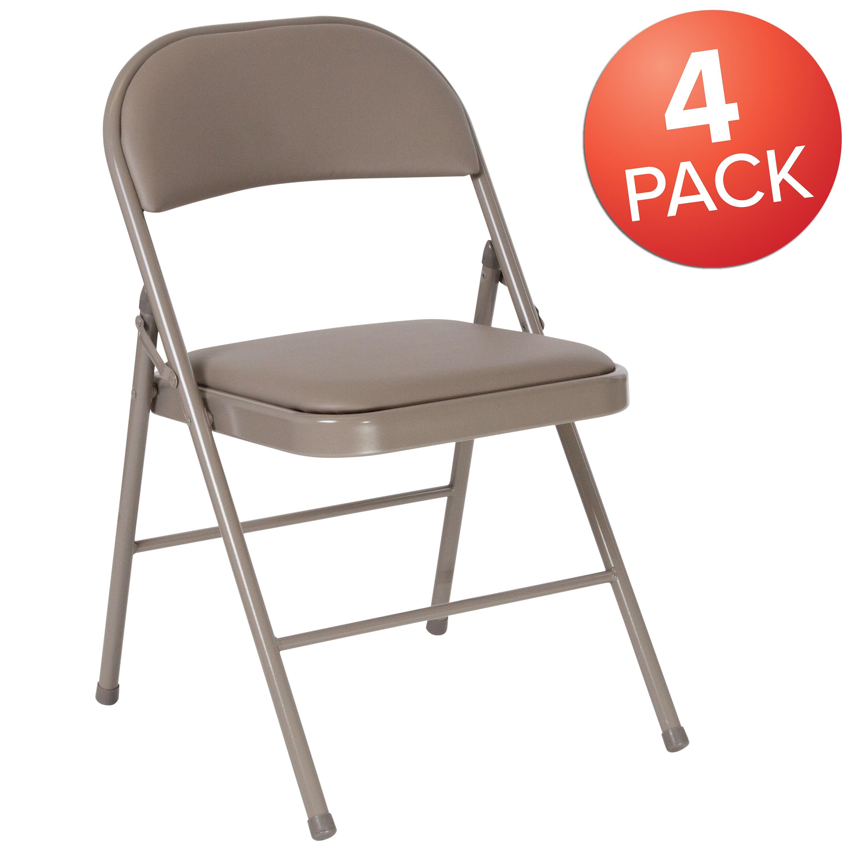 Flash Furniture 4 Pack HERCULES Series Double Braced Gray Vinyl Folding Chair