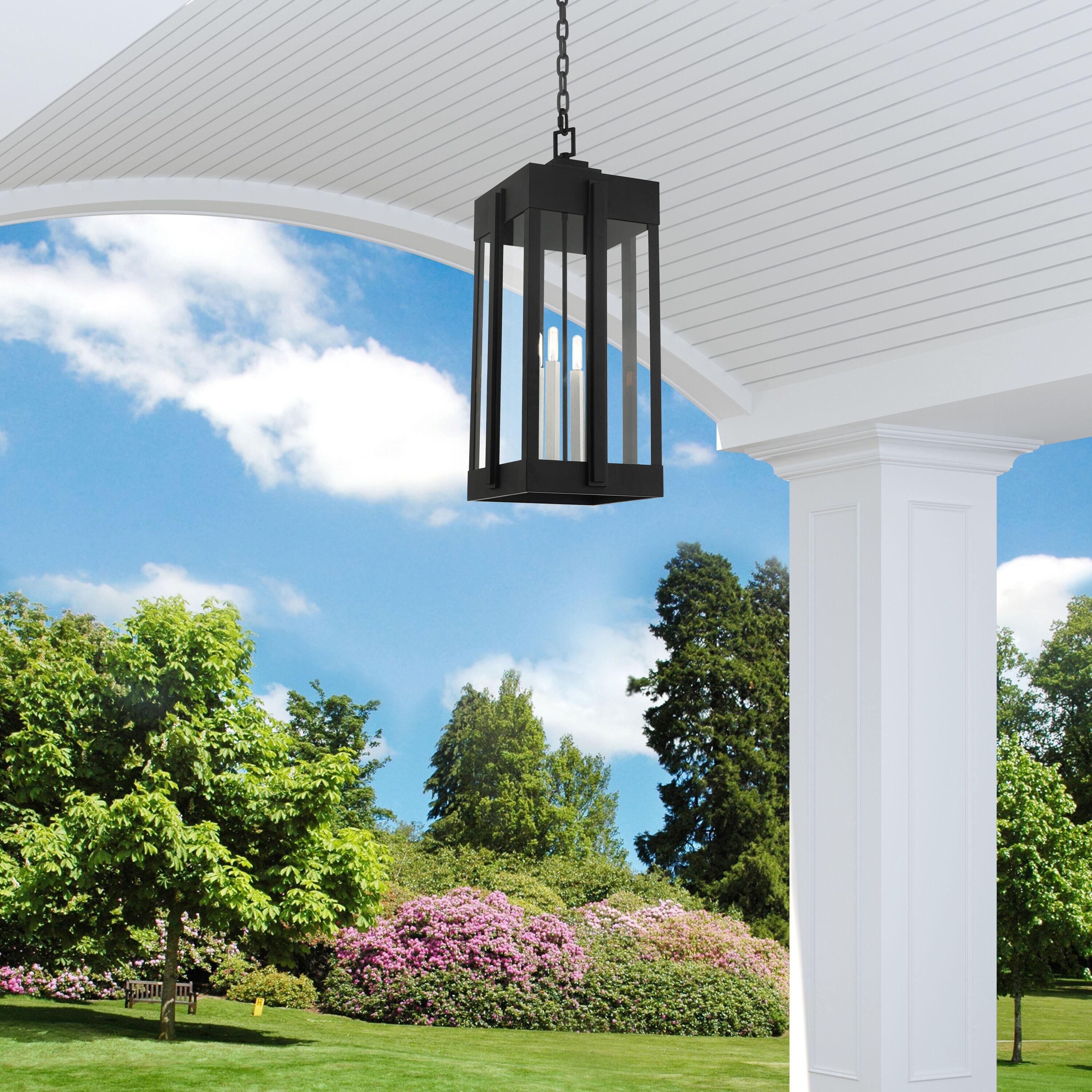 27720-04-Livex Lighting-Lexington - 4 Light Outdoor Pendant Lantern in Art Deco Style - 12.63 Inches wide by 29.88 Inches high-Black Finish
