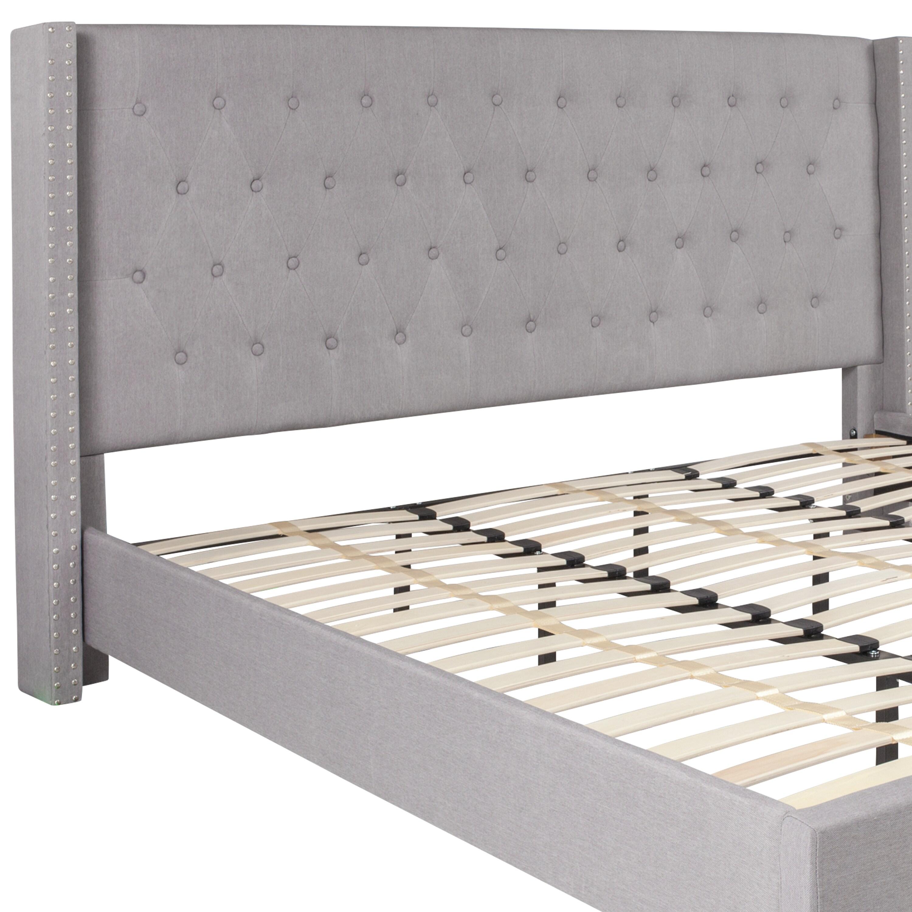 Riverdale Light Gray Tufted King Platform Bed with Nailhead Trim