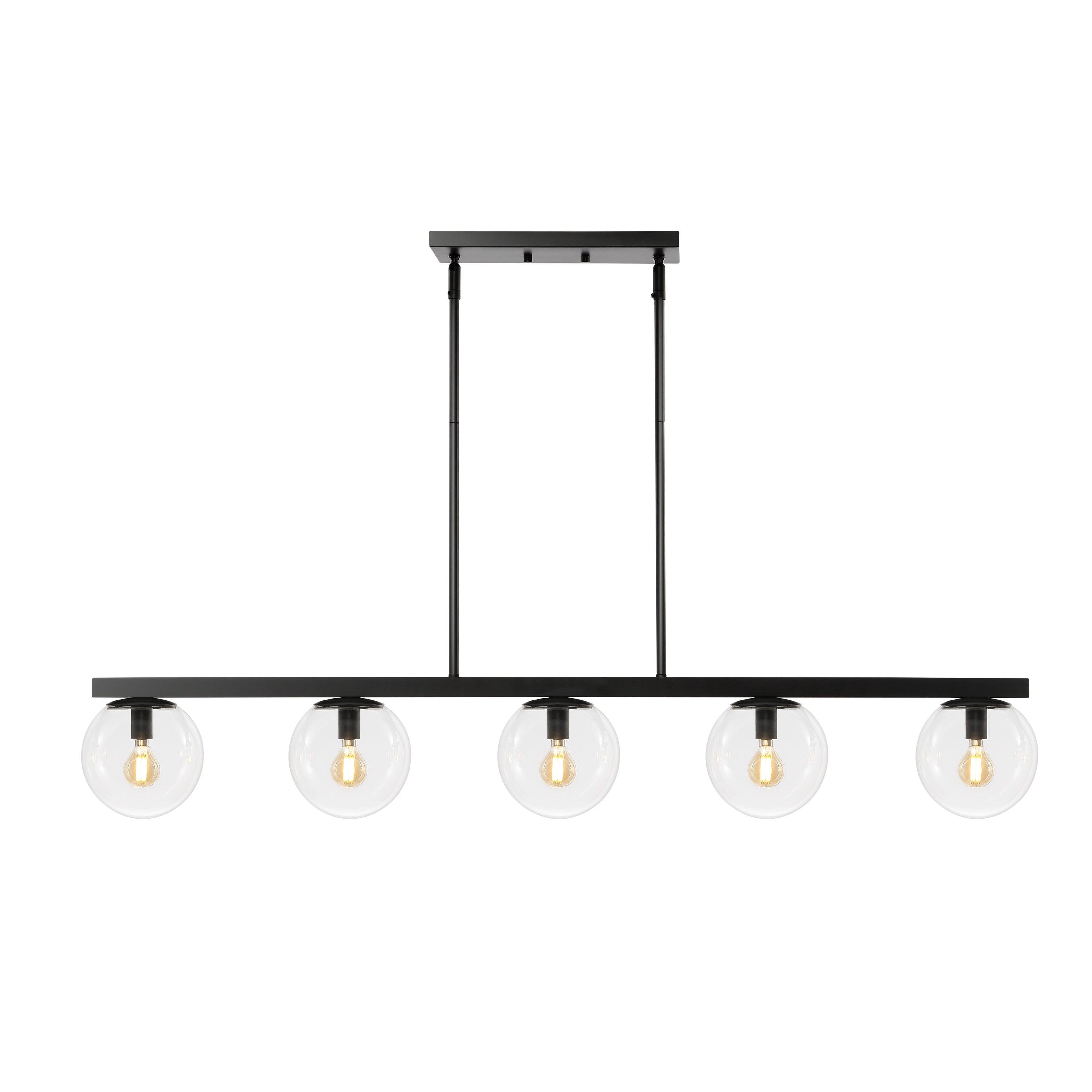 JONATHAN Y Luca Parisian 45.5" 5-Light Modern Glam Iron Globe Linear LED Pendant, Black/Clear
