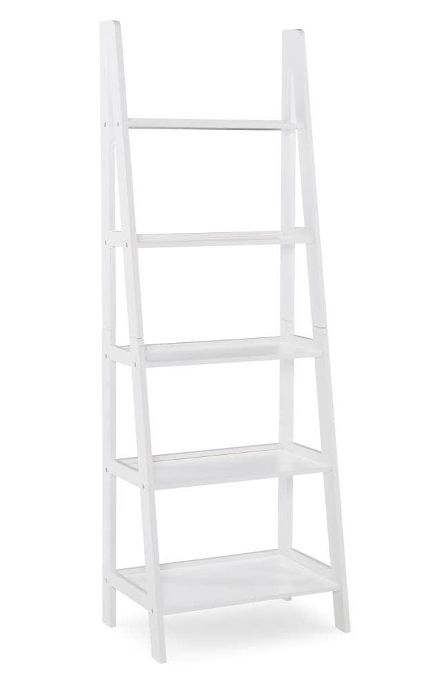 72" Acadia Traditional Ladder Bookshelf White - Linon: 5-Shelf Display Storage