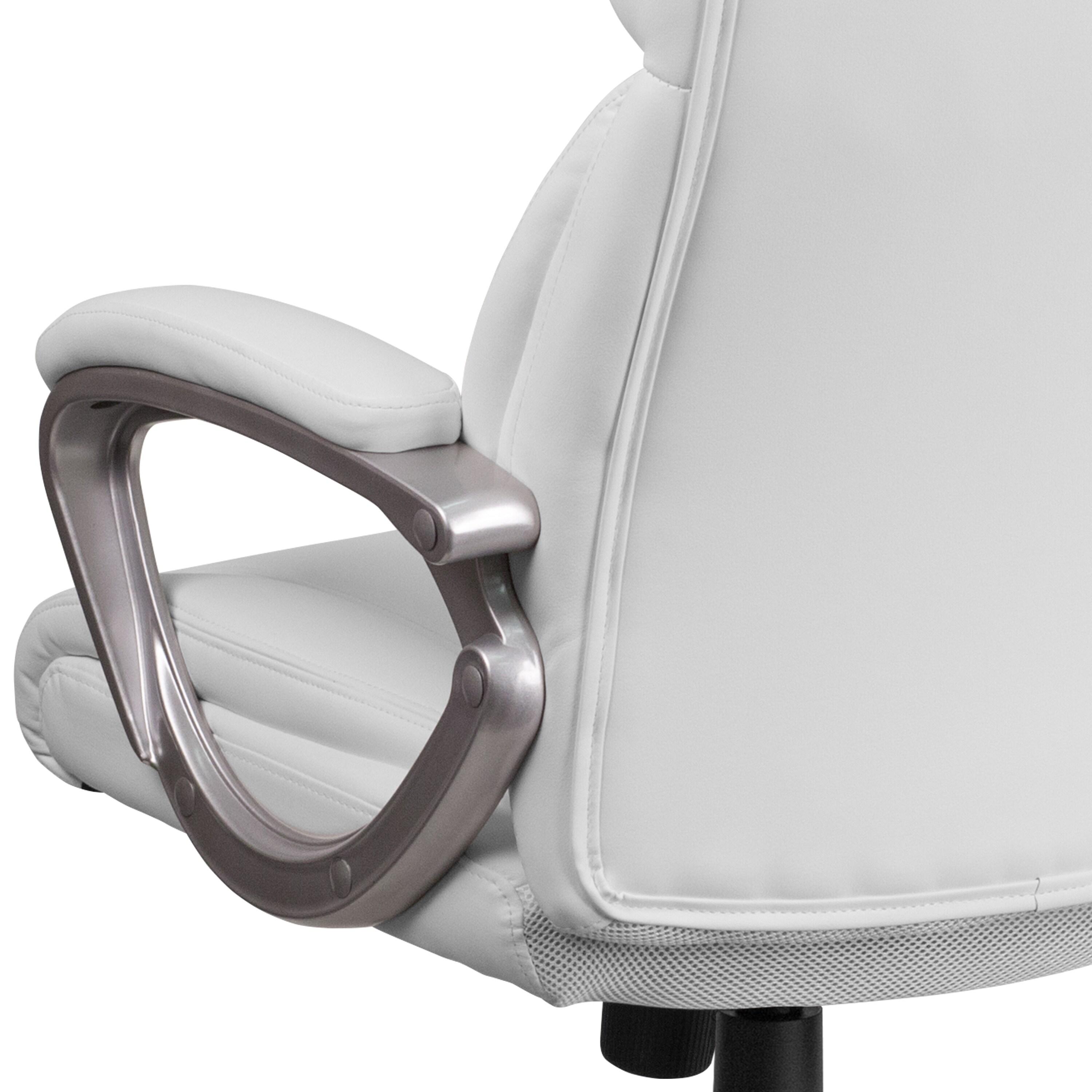 Flash Furniture Mid-Back White LeatherSoft Executive Swivel Office Chair with Padded Arms