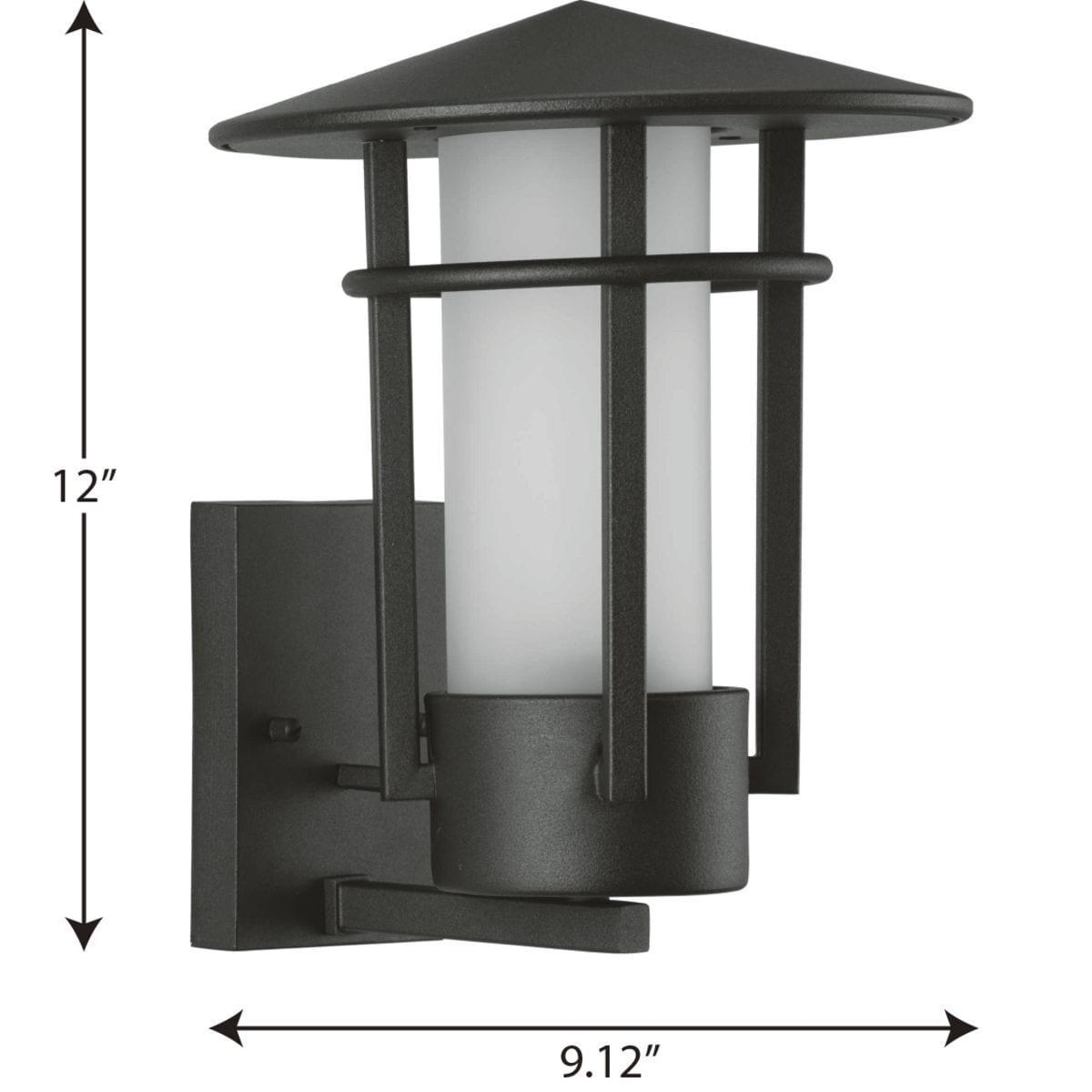 Progress Lighting Exton 1-Light Textured Black Outdoor Wall Lantern with Etched Glass Shade