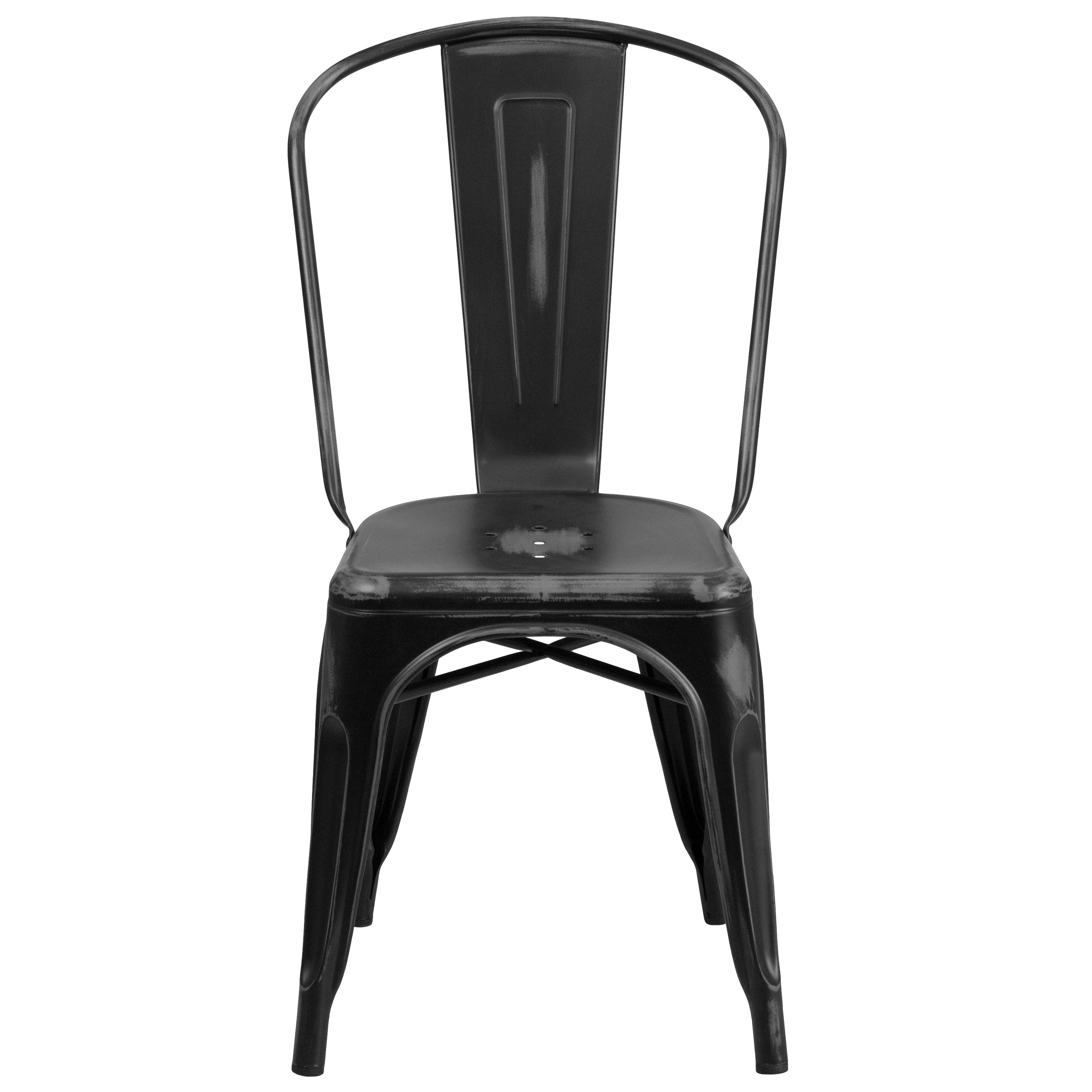 Flash Furniture Commercial Grade Distressed Black Metal Indoor-Outdoor Stackable Chair