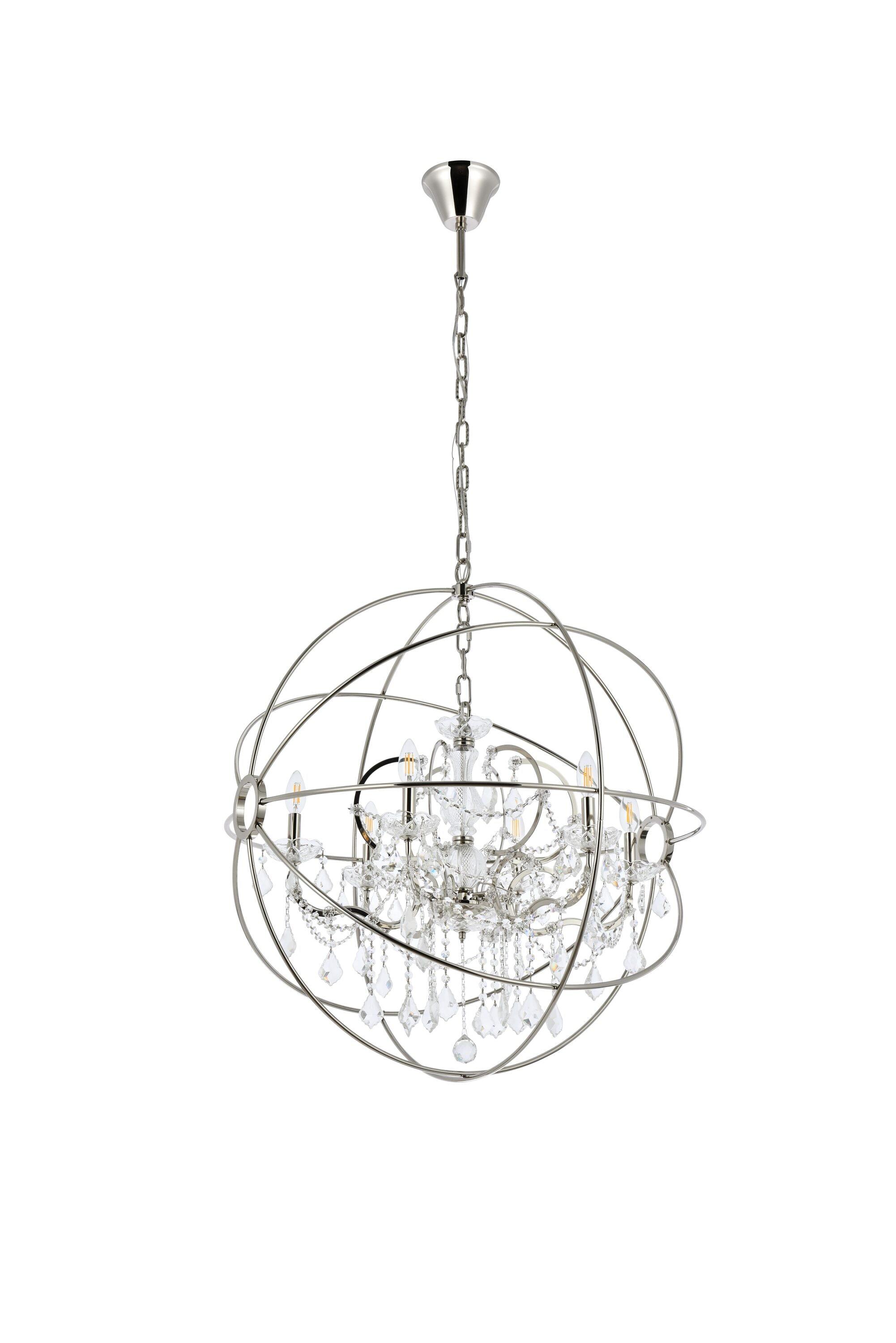 Transitional Geneva 6-Light Polished Nickel & Silver Shade Crystal Chandelier