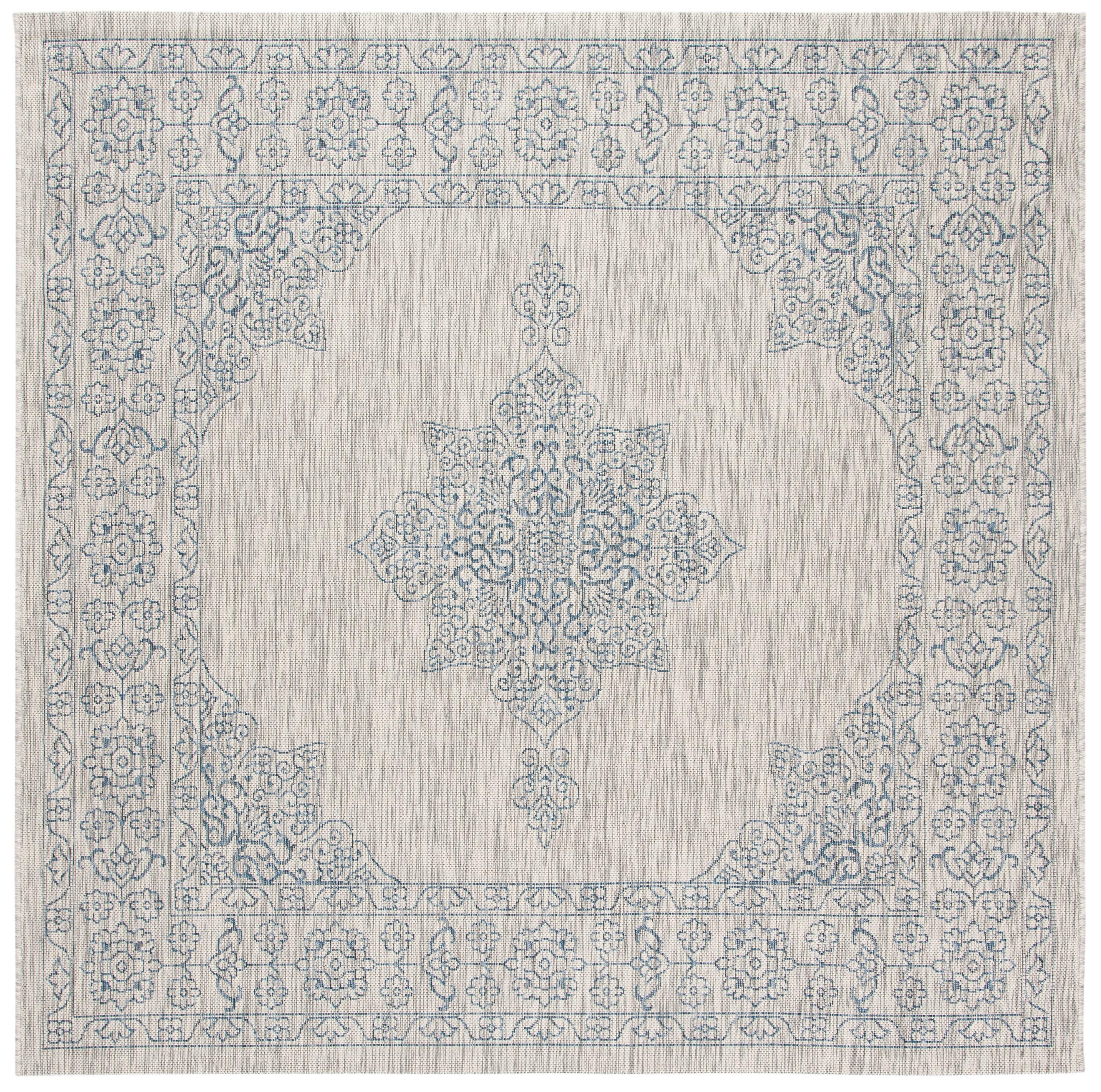 Courtyard CY8232 Power Loomed Indoor/Outdoor Area Rug - Grey/Navy - 6'7"x6'7" - Safavieh.