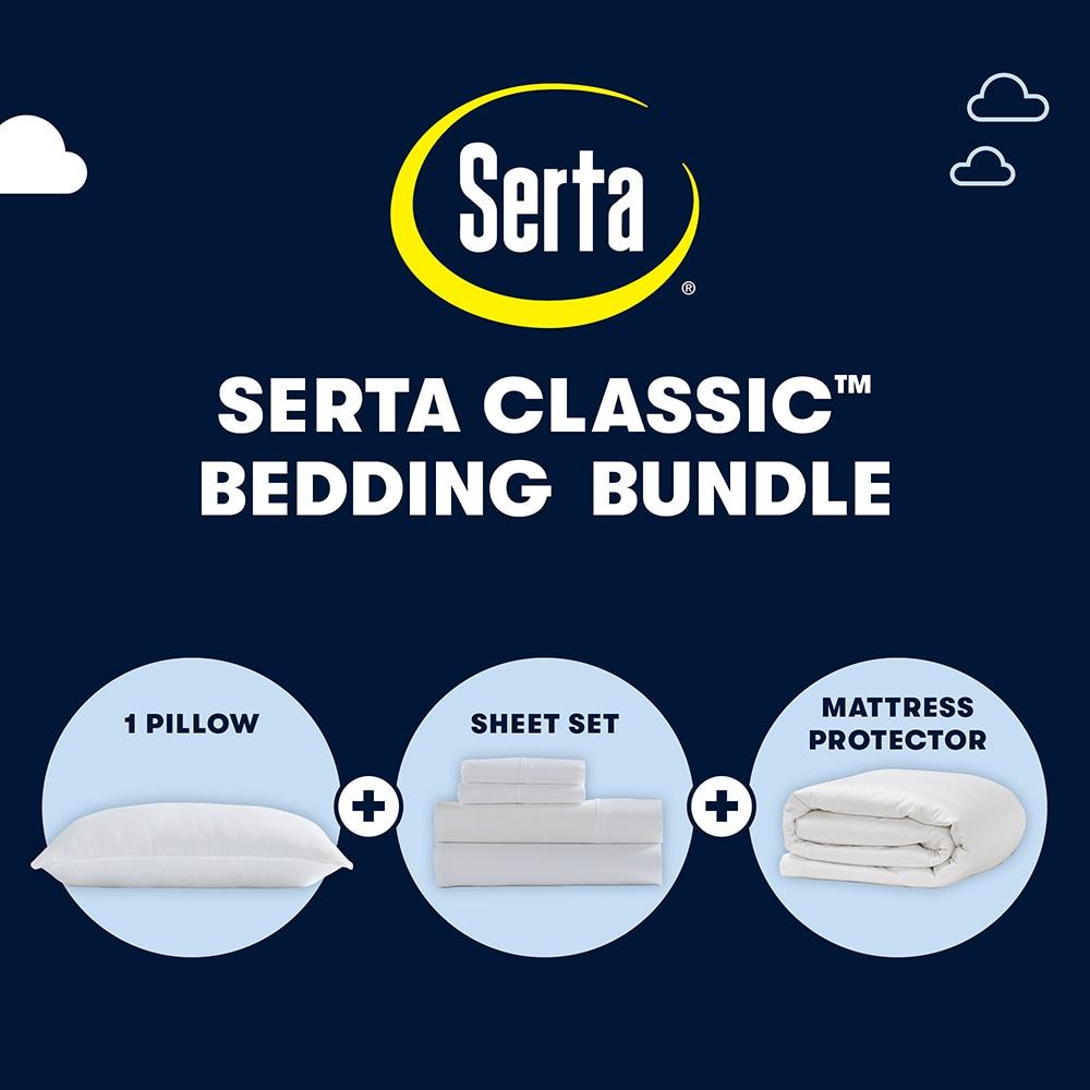 Serta Classic Bedding Bundle - Contains a Twin Size Mattress Protector and Sheet Set Along with One Standard Pillow - CertiPUR-US Certified White
