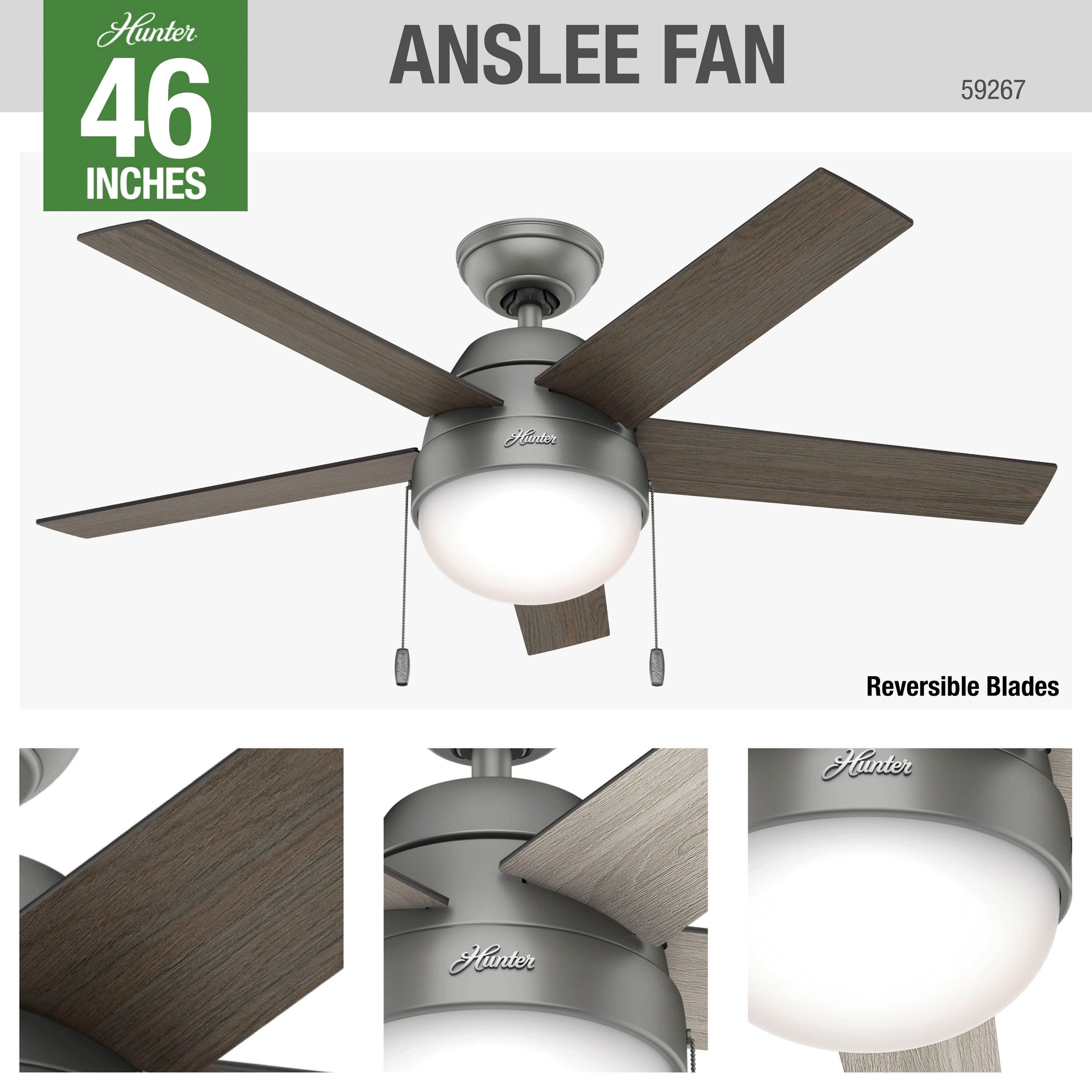 Hunter Fan 46" Anslee Standard Ceiling Fan with Pull Chain and Light Kit Included