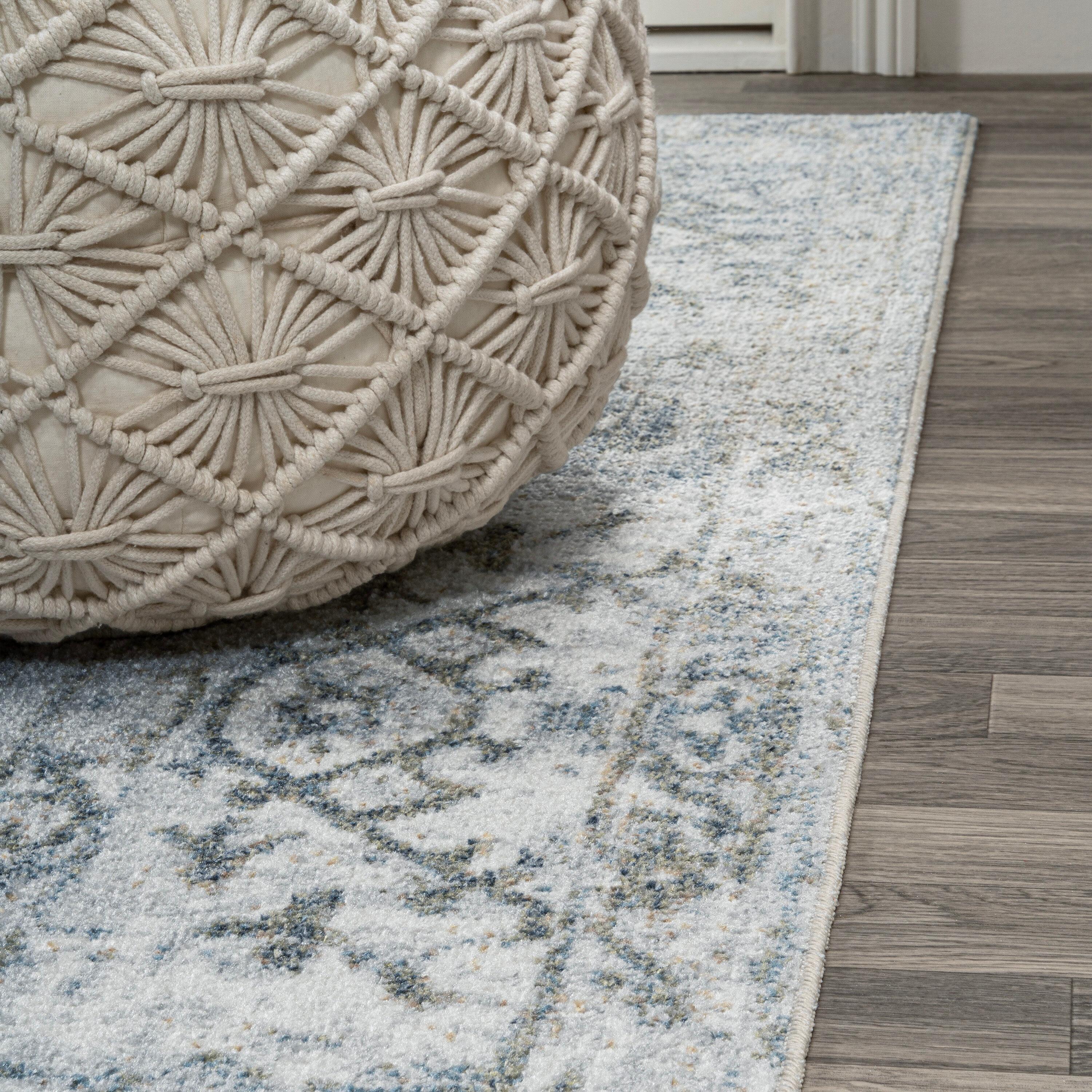 JONATHAN Y Pavel Distressed Medallion Low-Pile Machine-Washable Light Gray/Blue 5 ft. x 8 ft. Area Rug