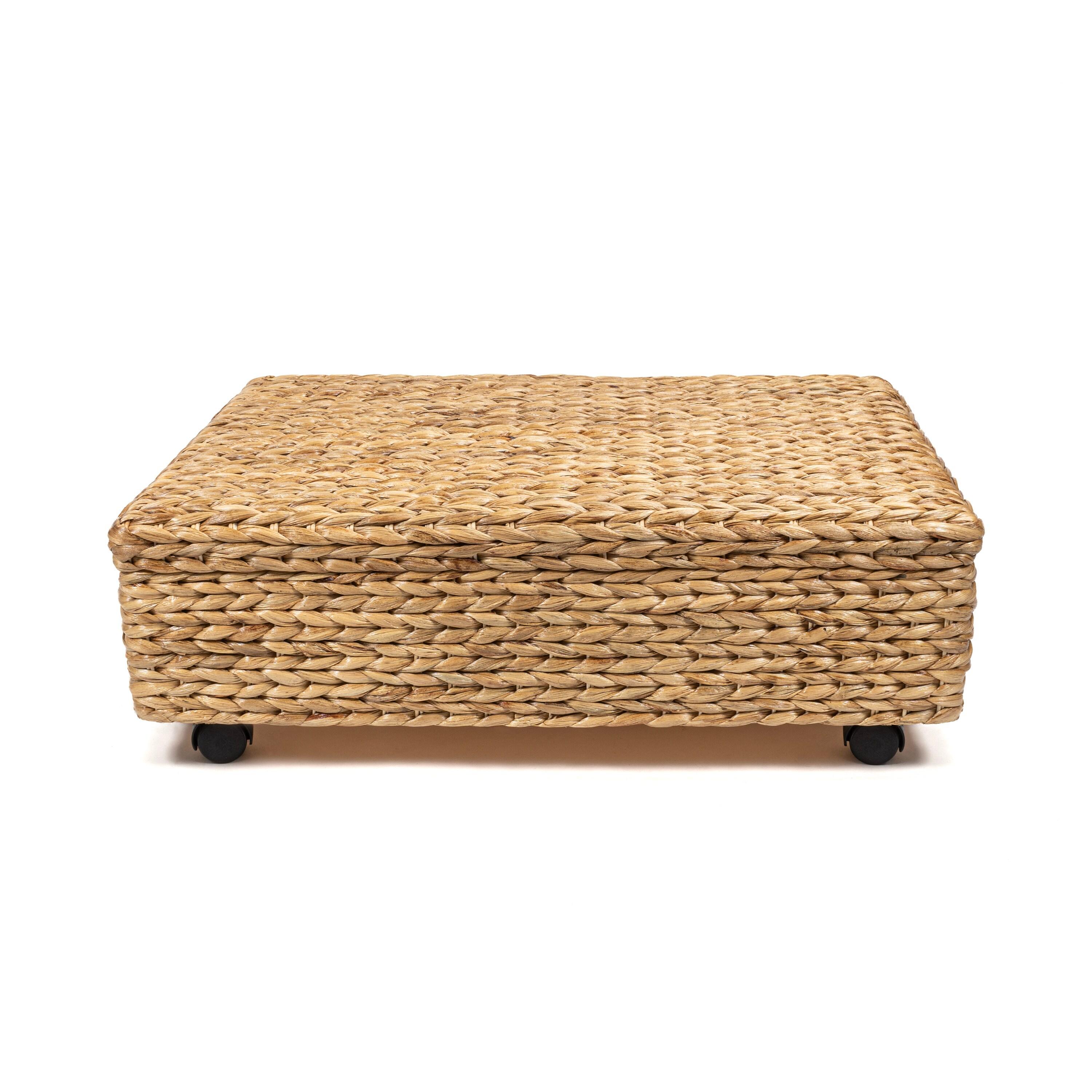 happimess Chett 26.38" Minimalist Hand-Woven Hyacinth/Wood Underbed Storage Bin with Wheels and Handles
