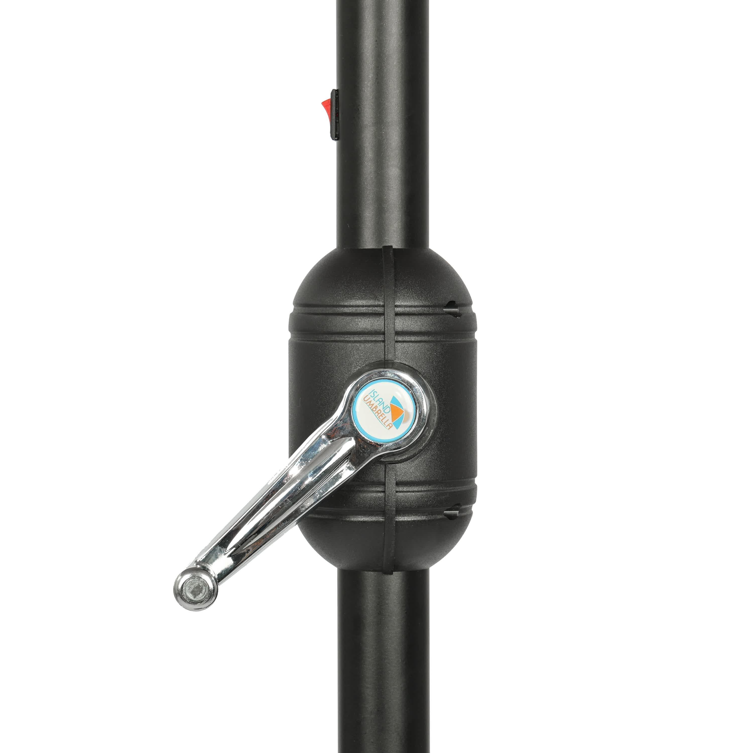 9' x 9' Mirage II Fiesta Market Patio Umbrella with Solar LED Tube Lights Black - Island Umbrella: Weatherproof, UV Protection, Crank Lift