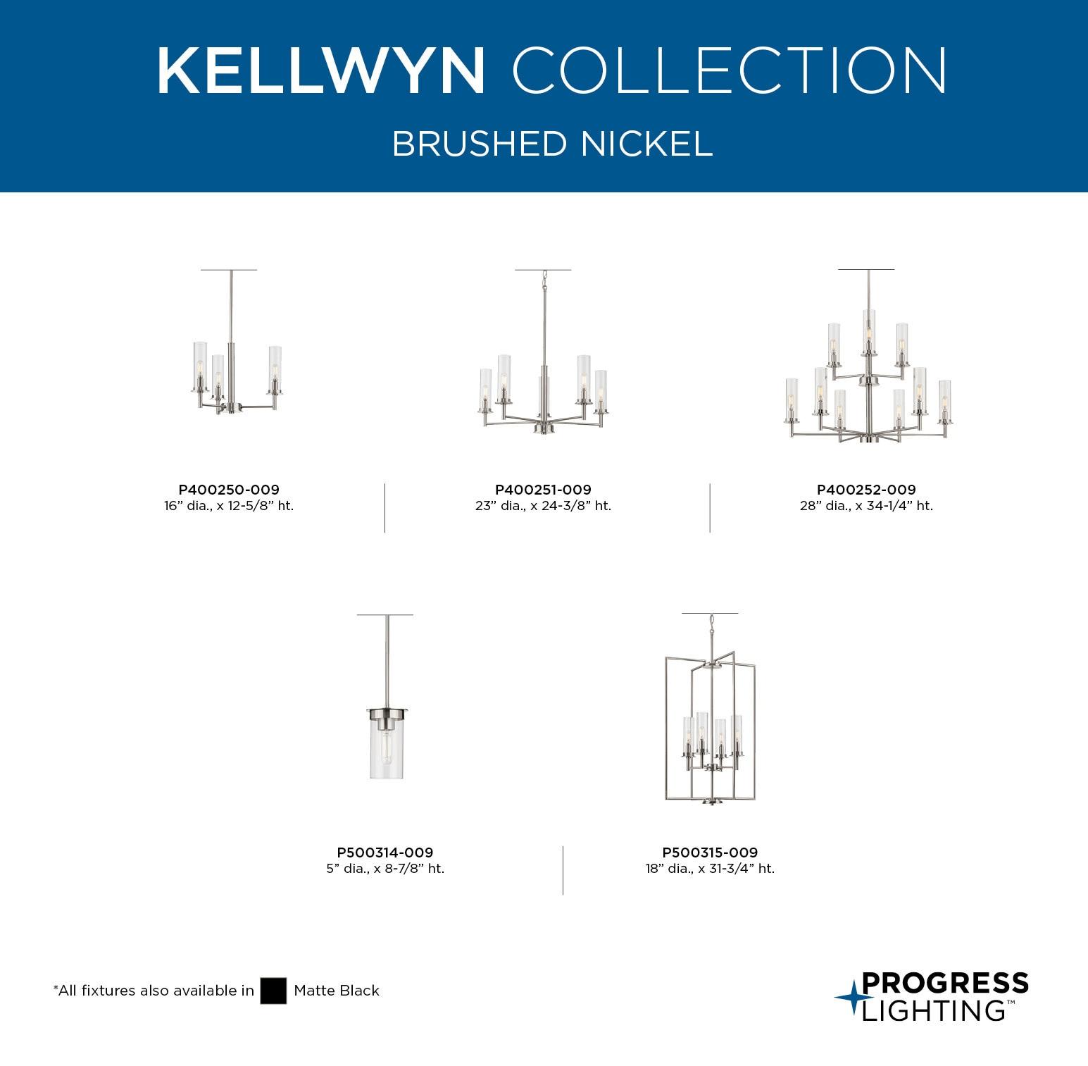 Progress Lighting Kellwyn 5-Light Chandelier, Brushed Nickel, Clear Glass Shade