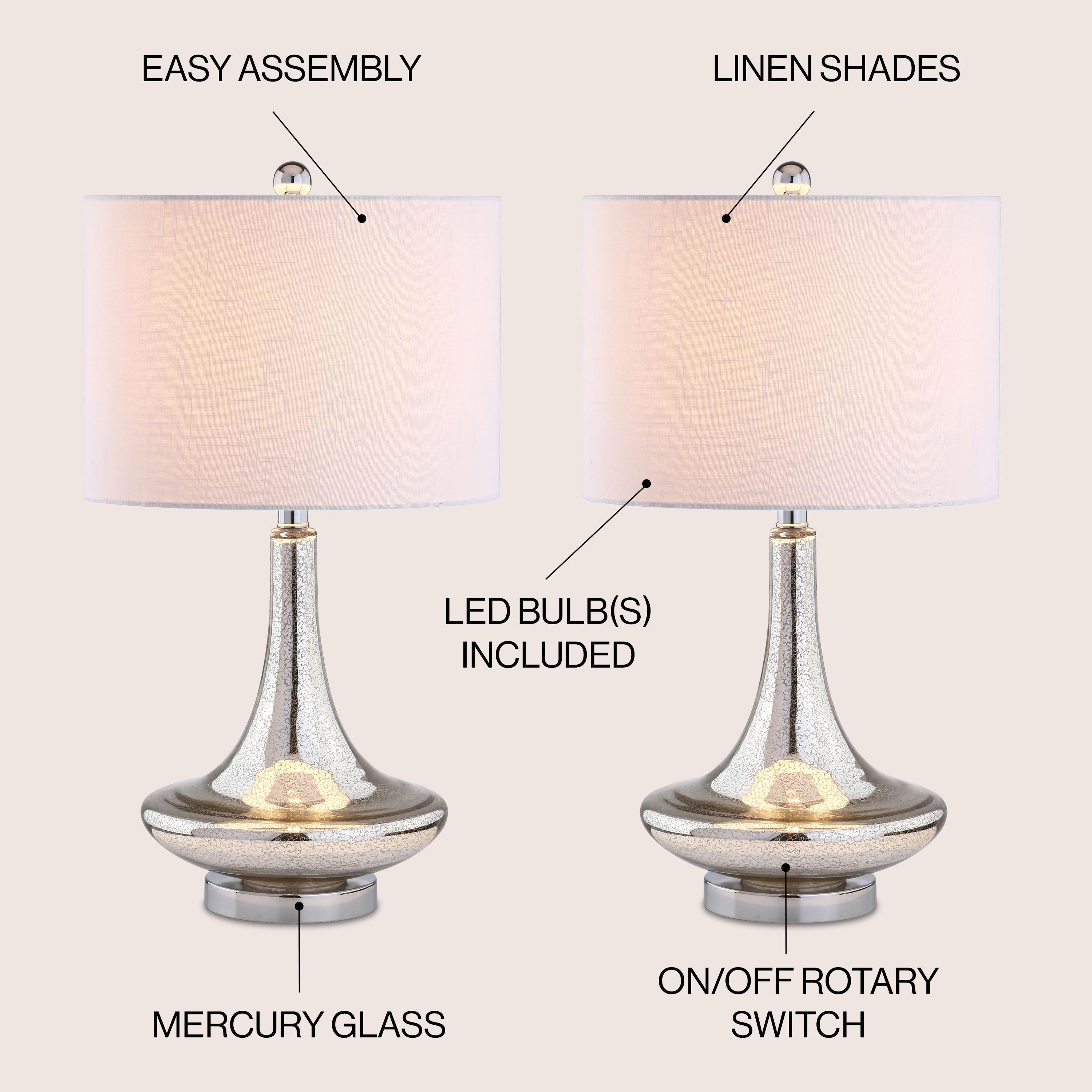 JONATHAN Y JYL1081A-SET2 Cecile 25.5" Glass Teardrop LED Table Lamp, Contemporary, Transitional for living room, dinning room, bedroom, office Bulb Included, Mercury Silver/Chrome (Set of 2)