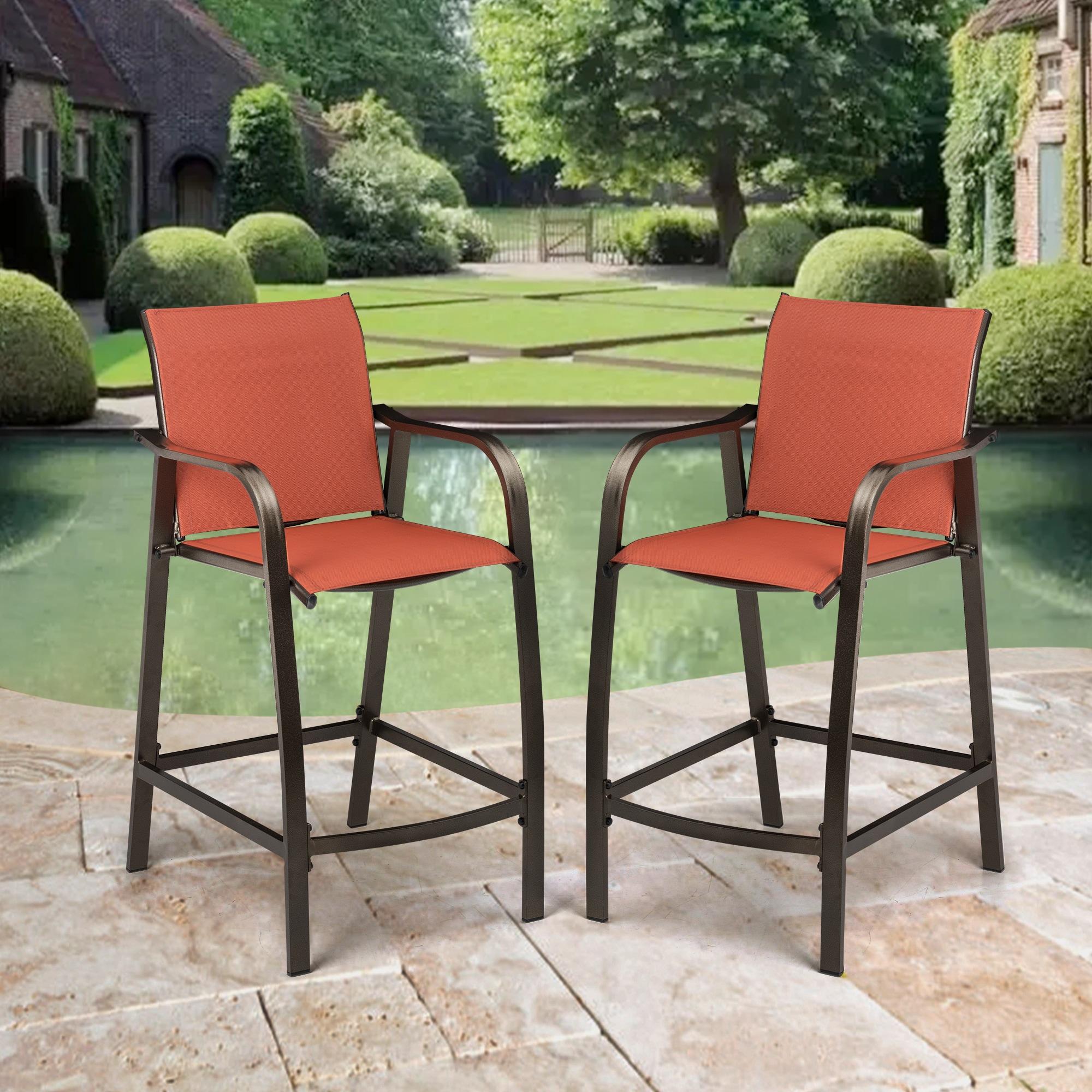 2pc Outdoor Counter Height Aluminum Bar Stools - Orange - Pellebant: UV & Weather Resistant, 270lbs Capacity